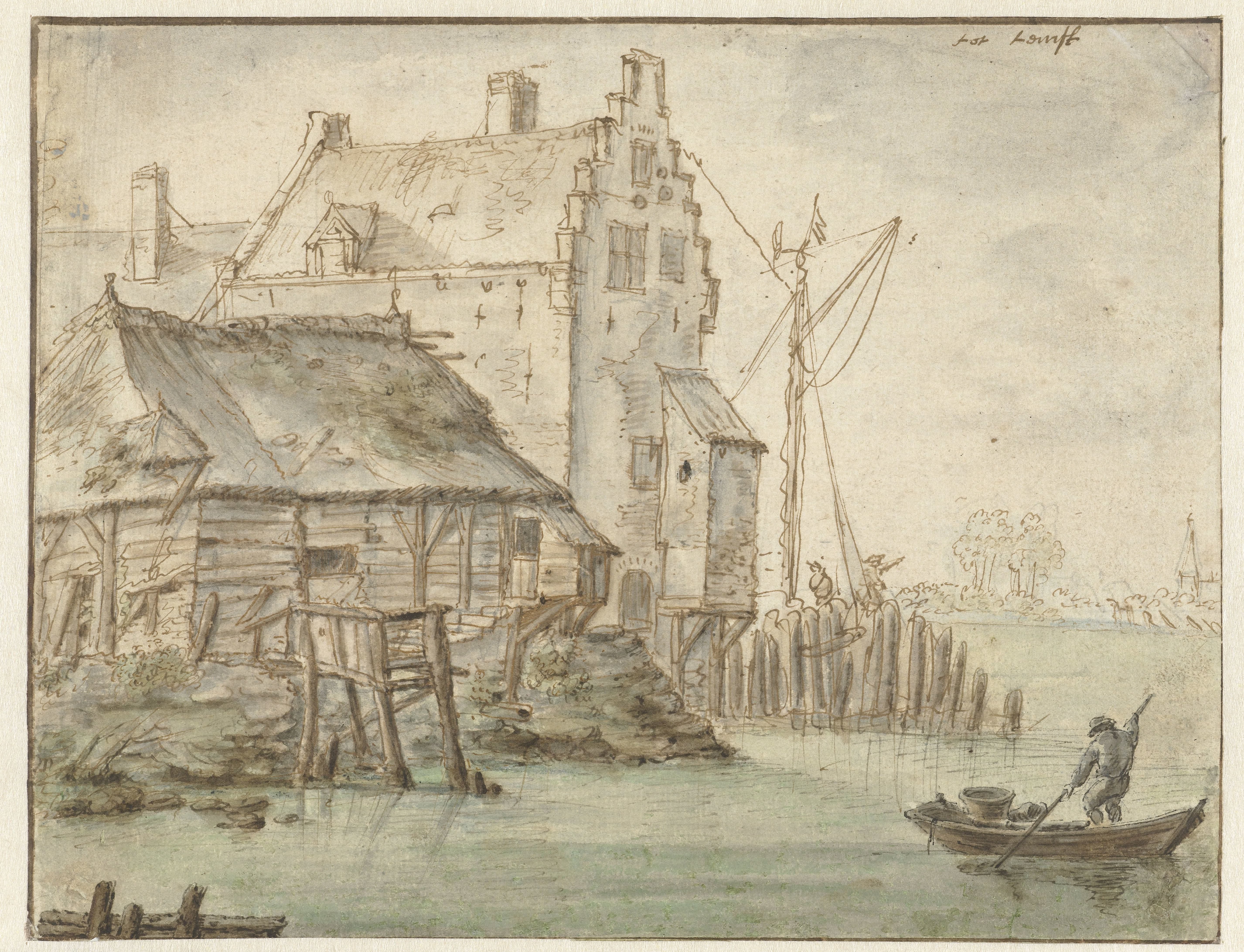 Enige huizen aan een rivier