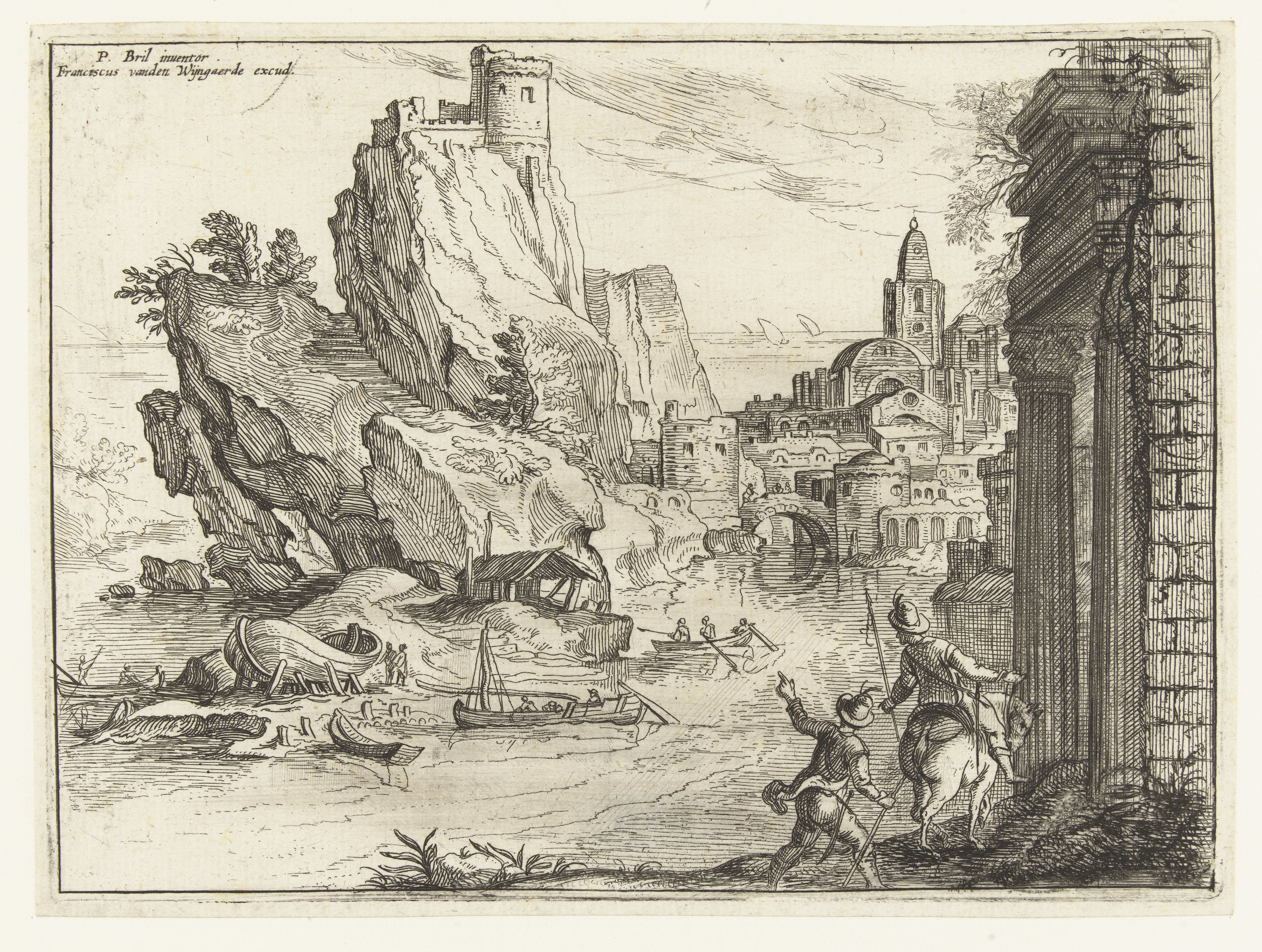 Rotskust van Campania met stad en reizigers