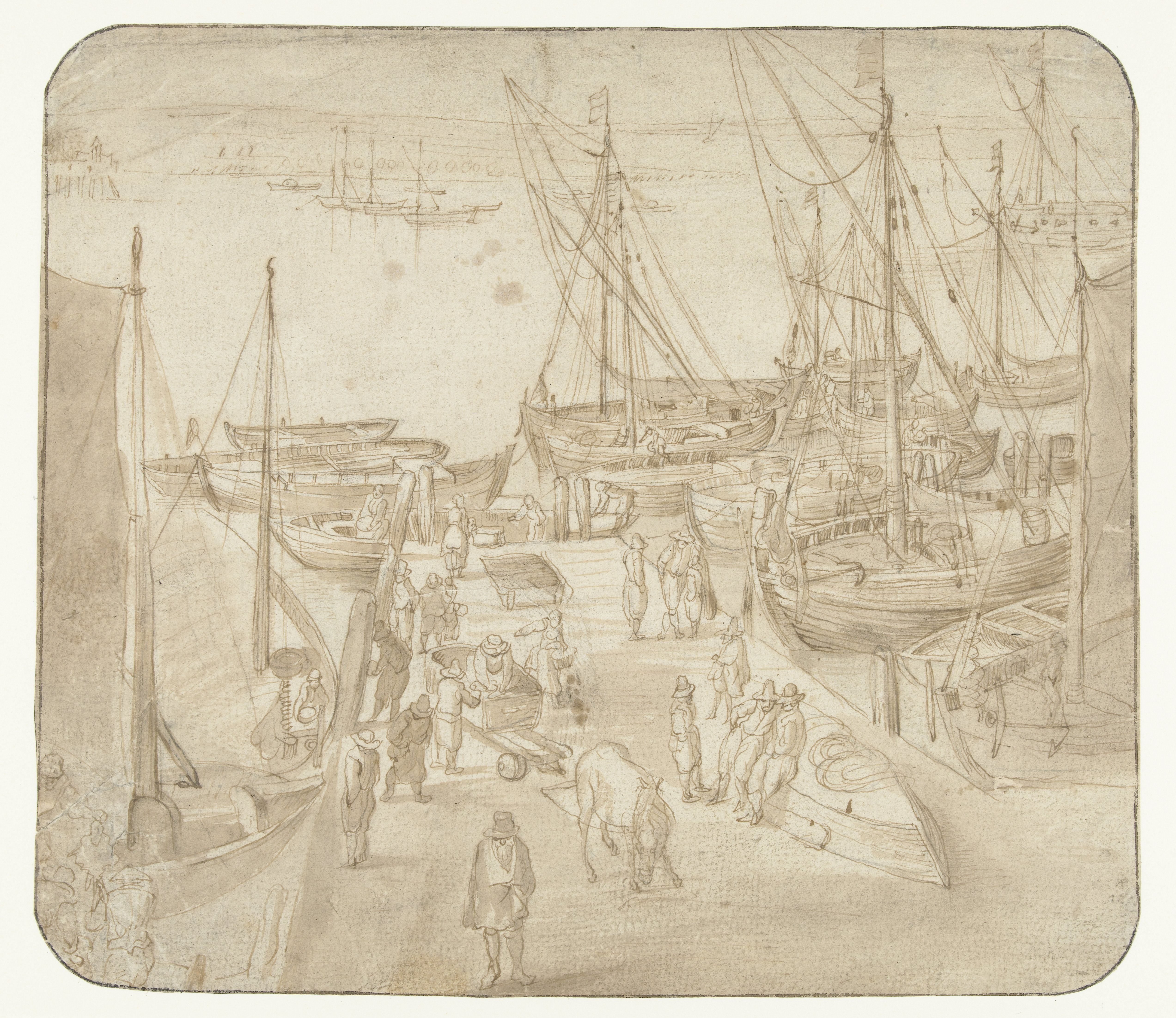 Schepen bij een havenhoofd
