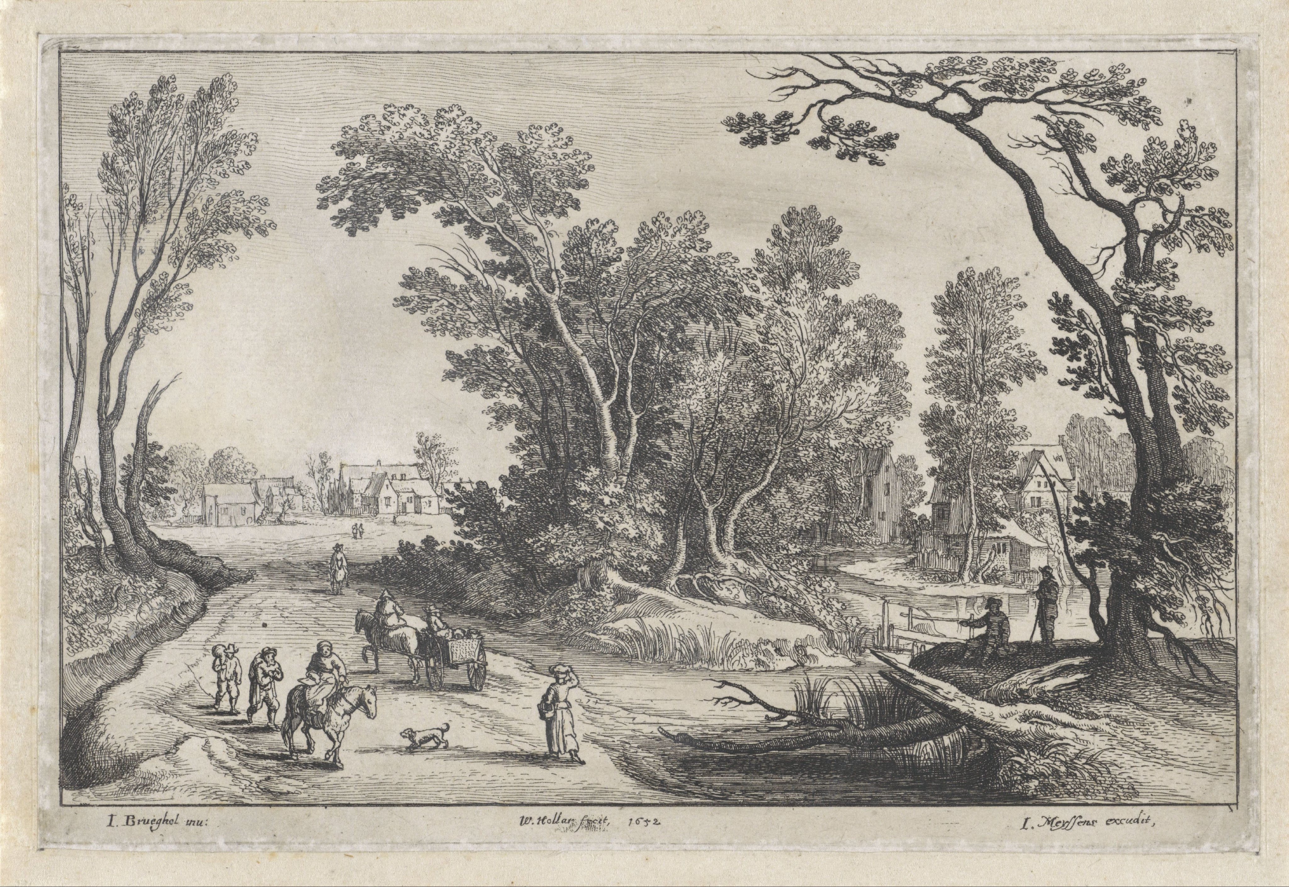 Landschap met boeren op weg naar de markt
