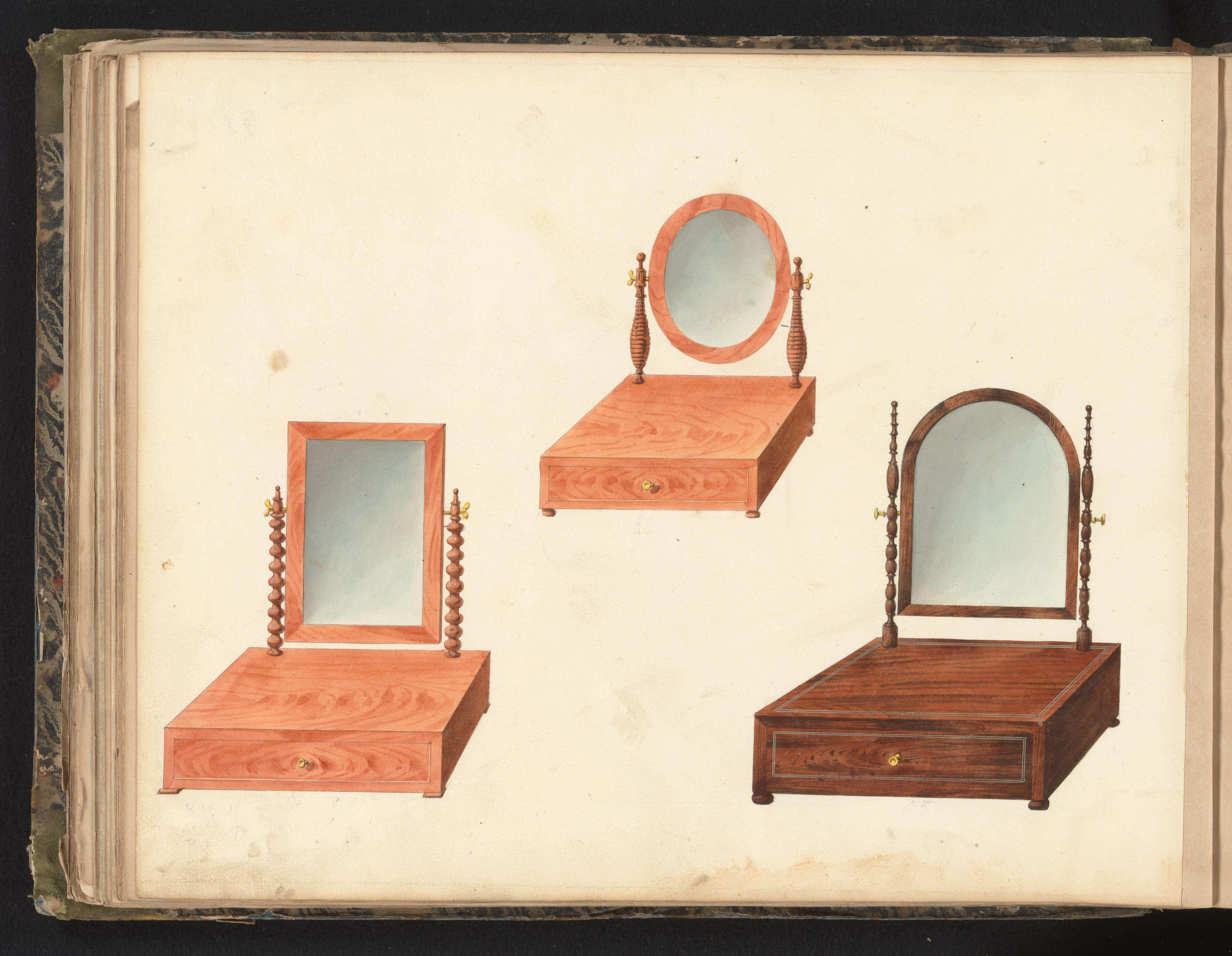 Drie ontwerpen voor toiletspiegels