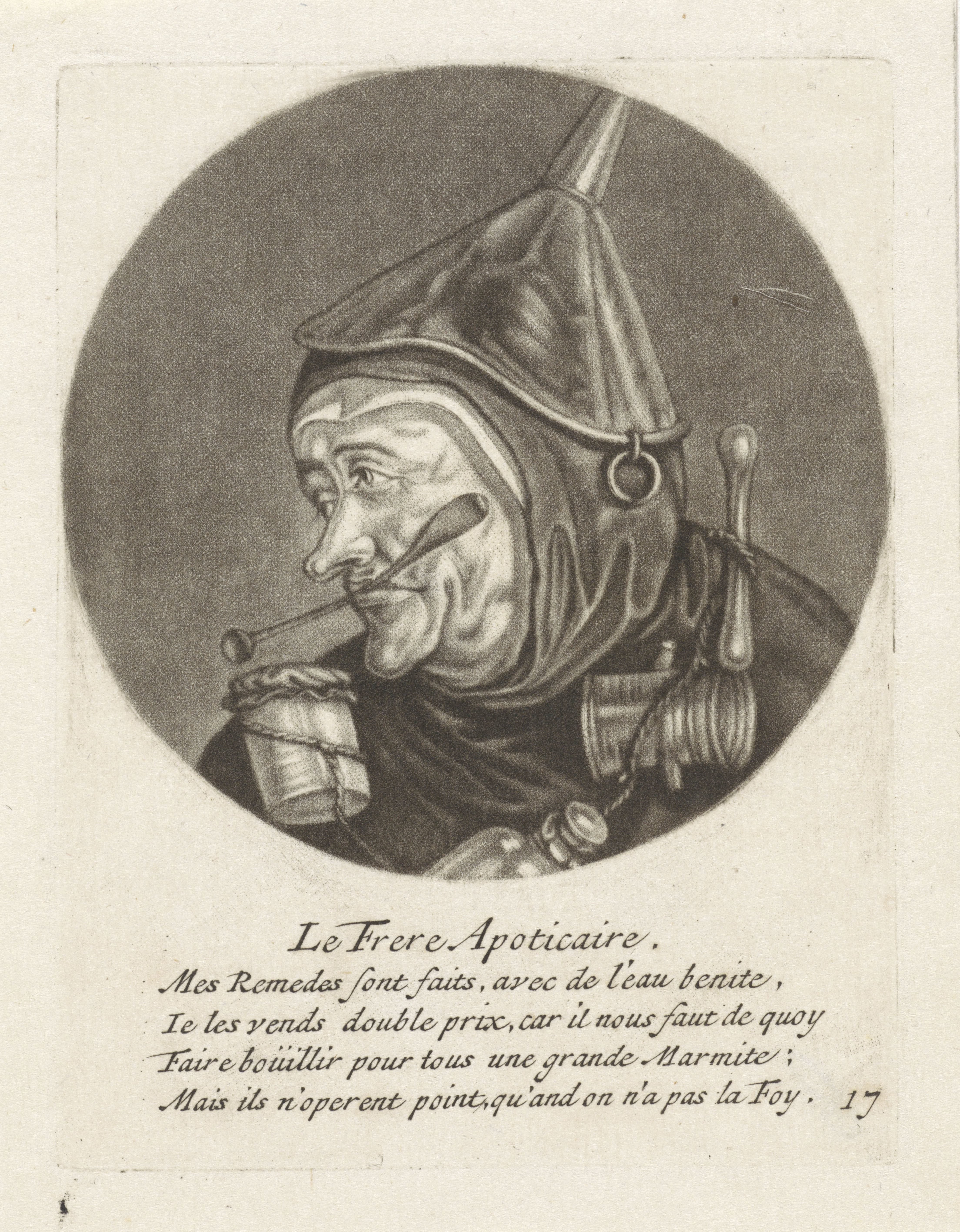 Monnik met apothekersgerei