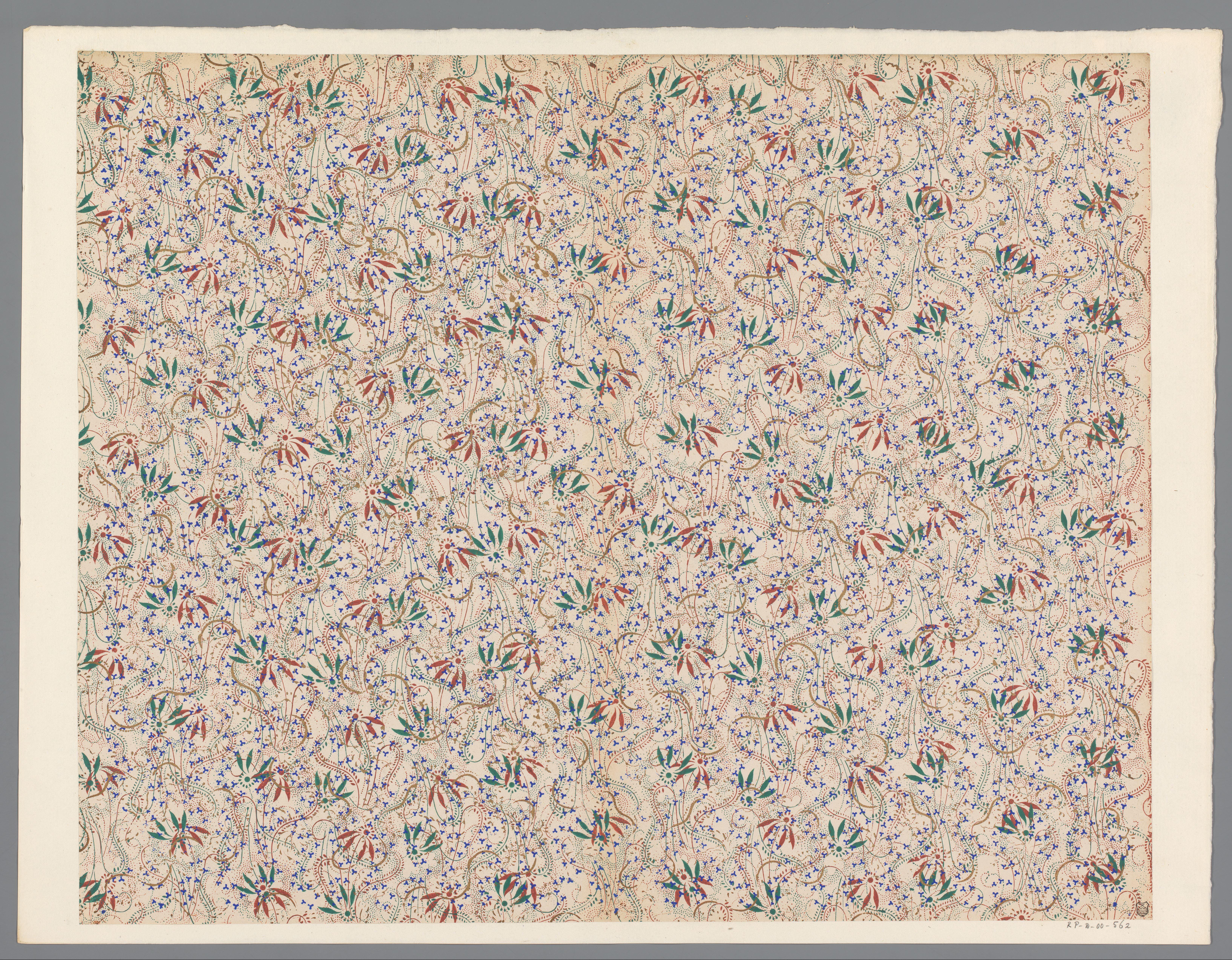Blad met strooipatroon van bloemen, ranken en stippen