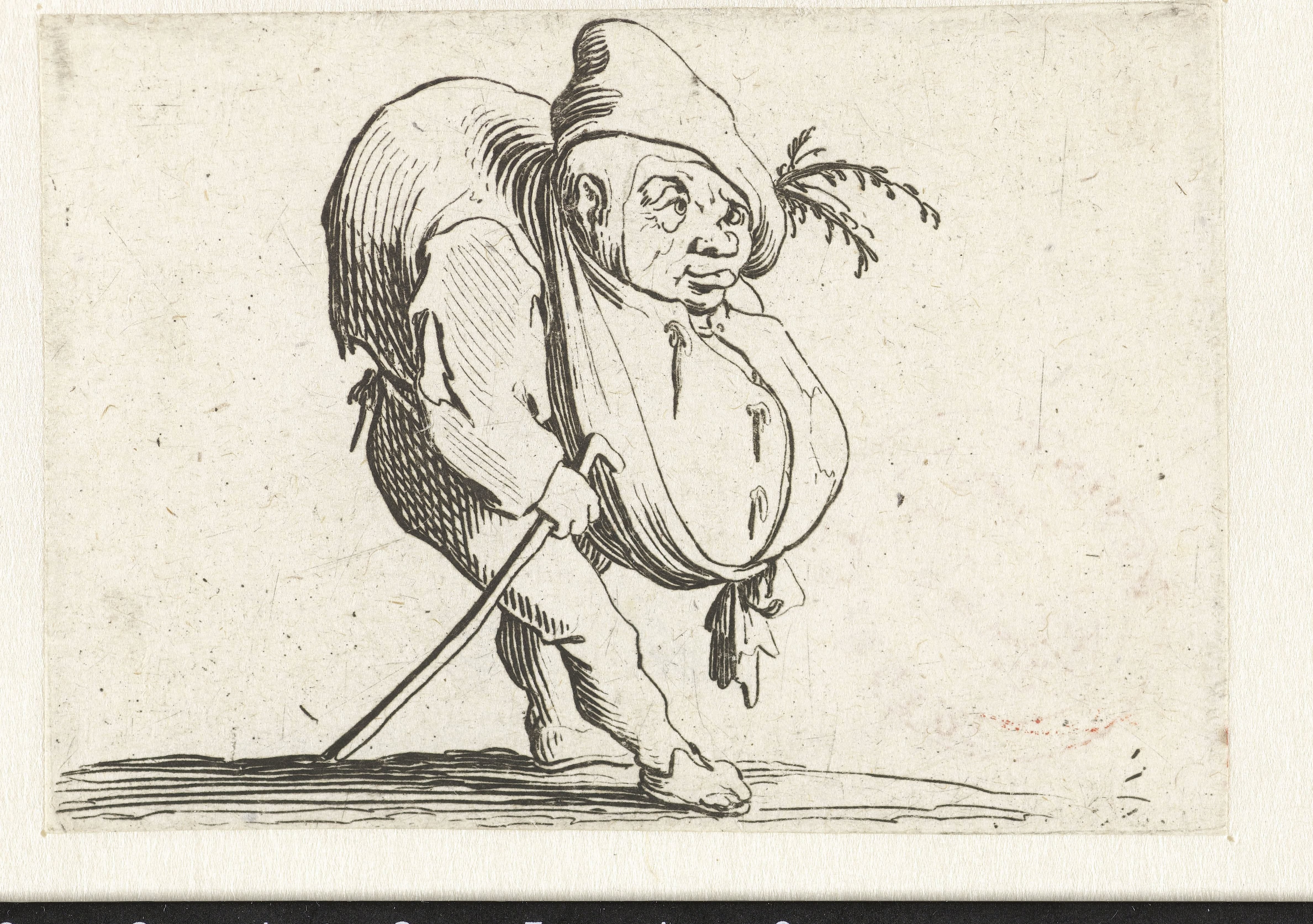 Kleine mens (karikatuur) met wandelstok