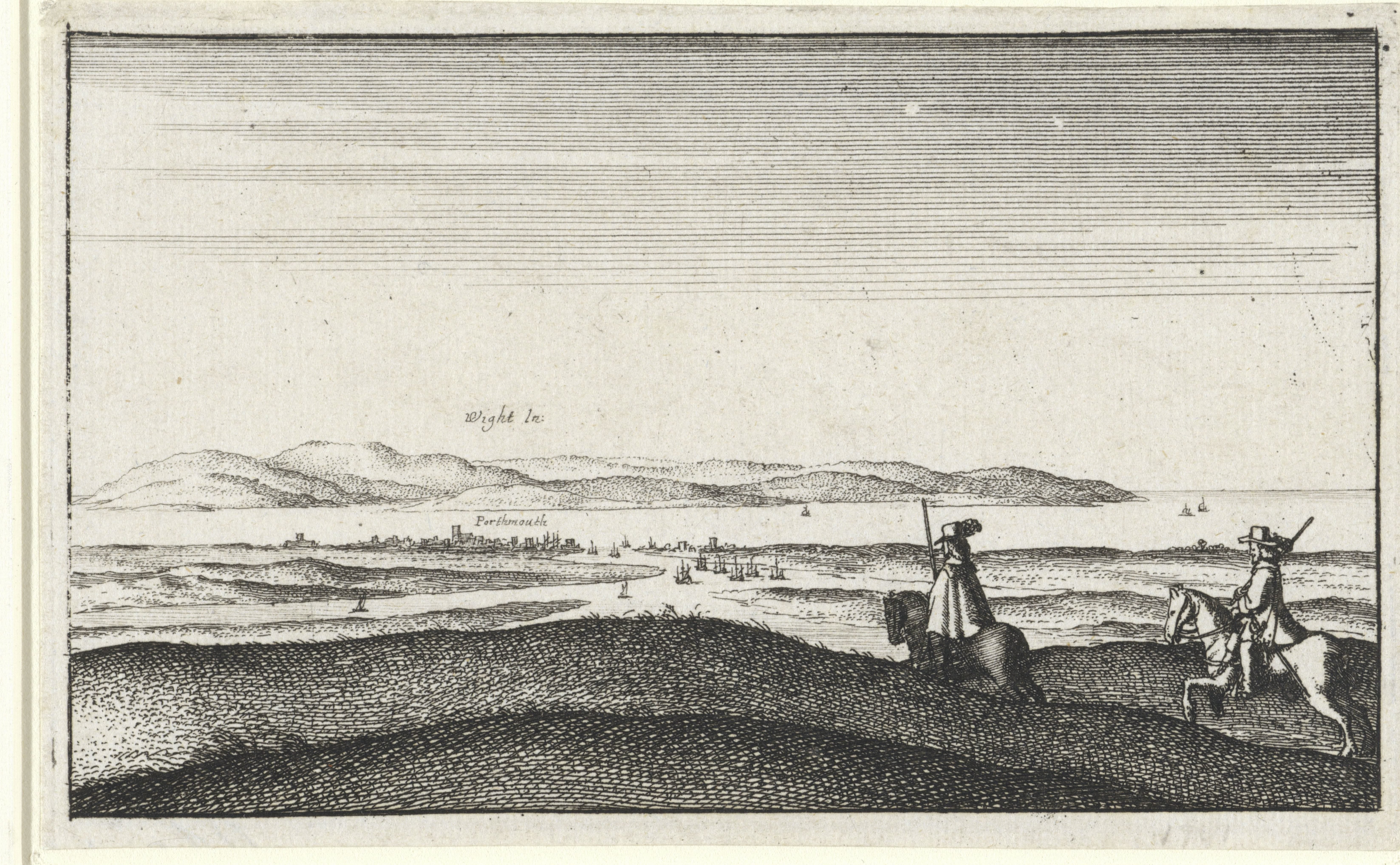 Landschap met gezicht op het eiland Wight