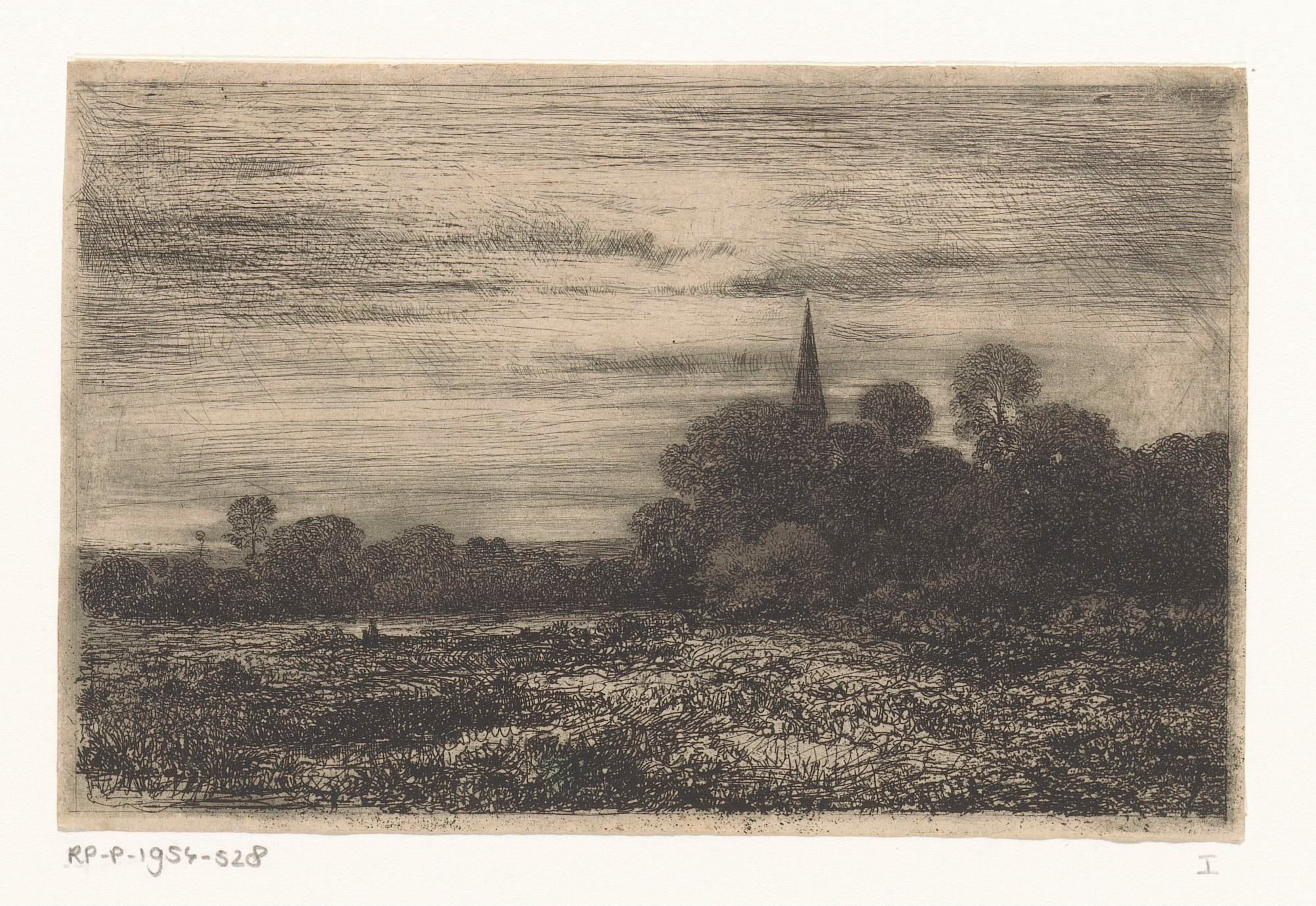 Landschap met kerktoren
