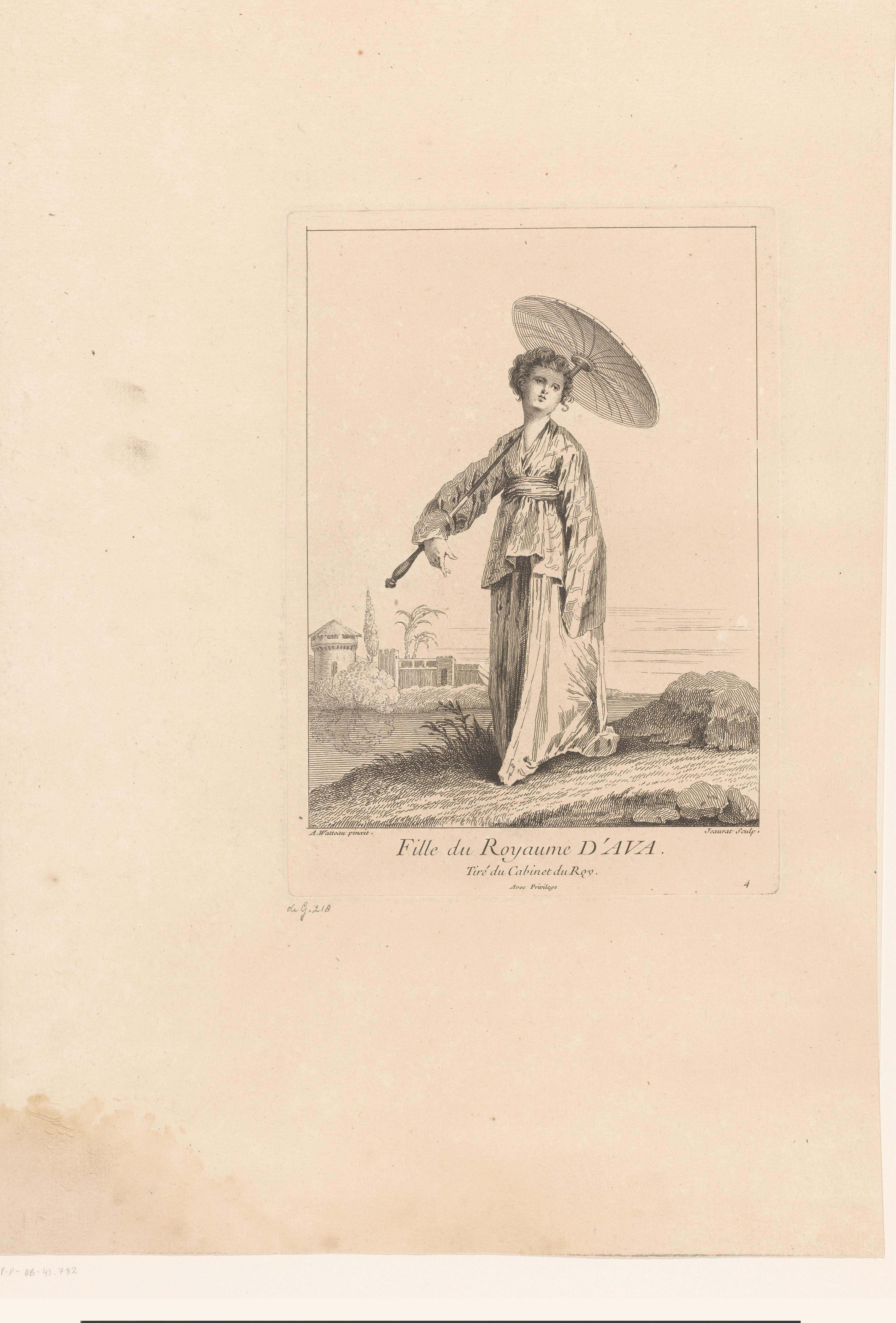 Meisje met parasol in een landschap