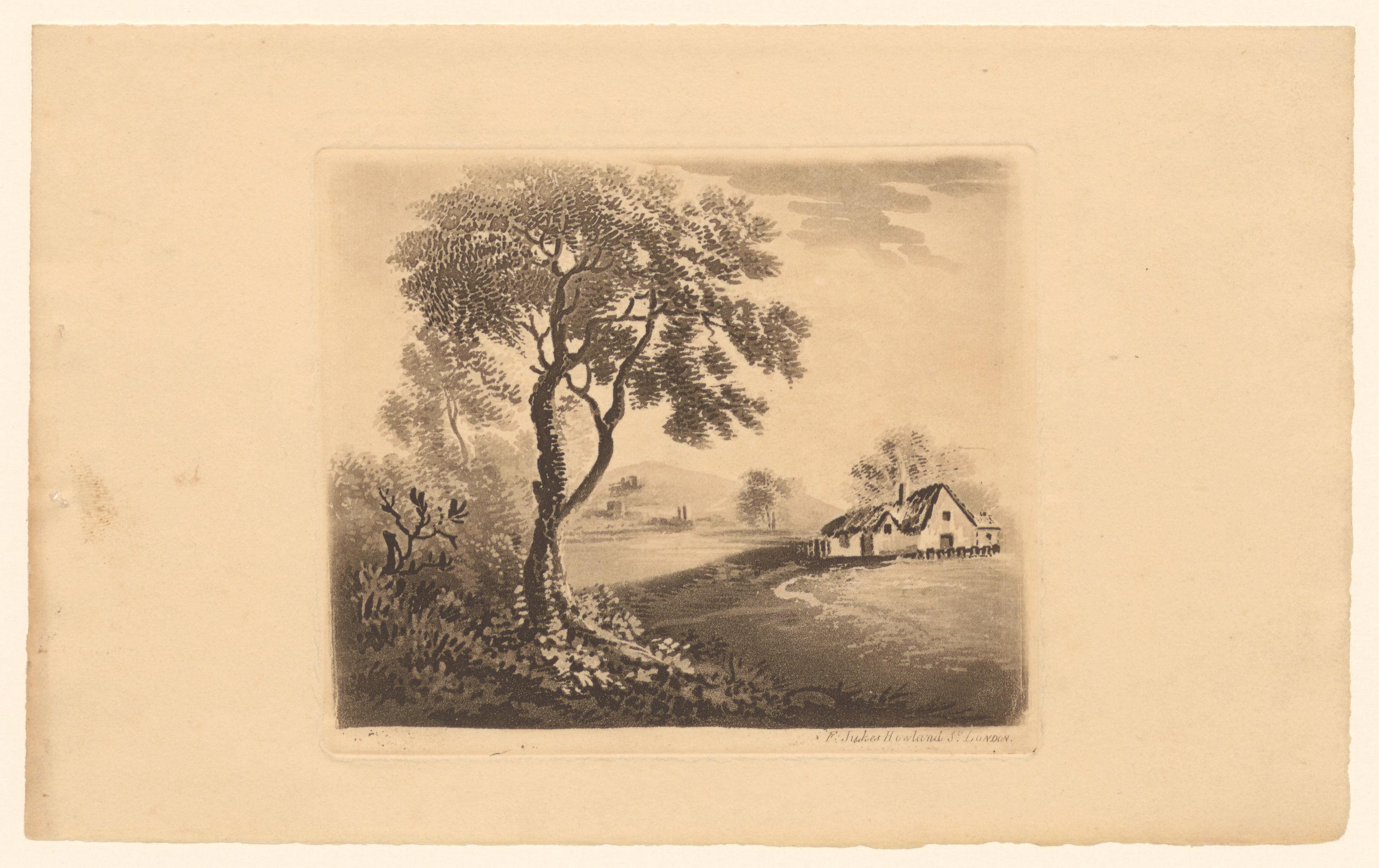 Landschap met een boom en een huis