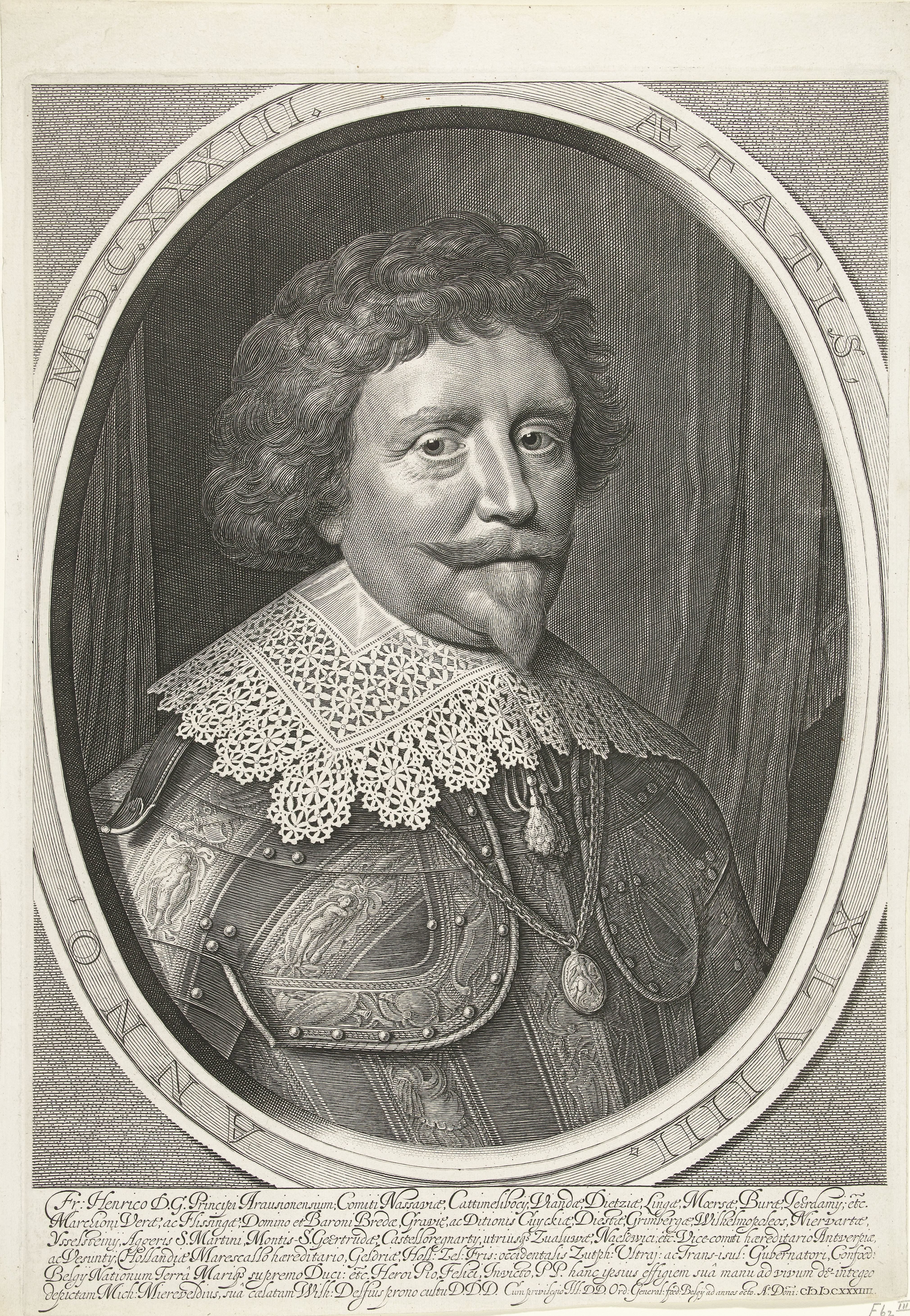 Portret van Frederik Hendrik, prins van Oranje-Nassau op 49-jarige leeftijd