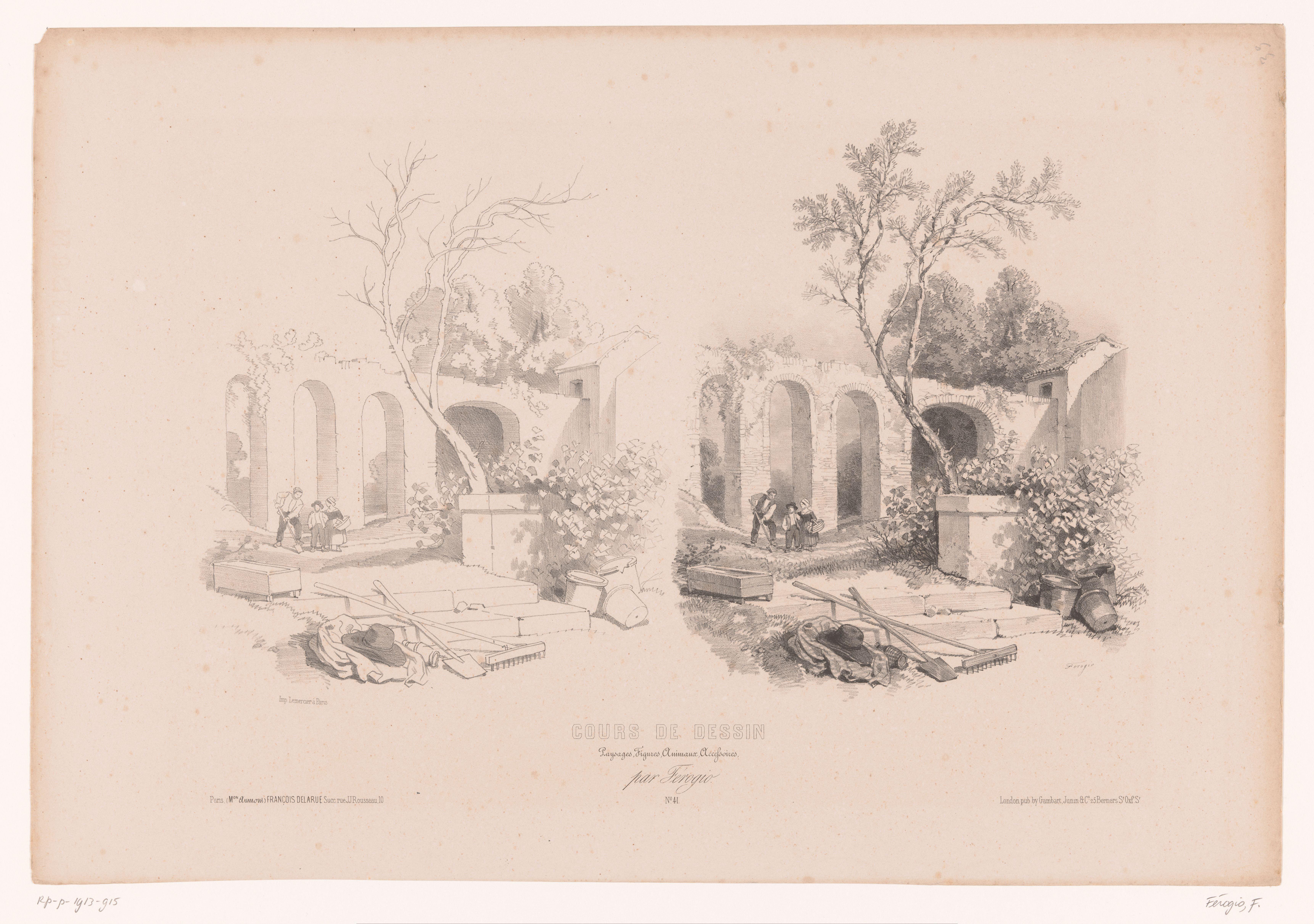 Ruïne met arcades in boerenlandschap
