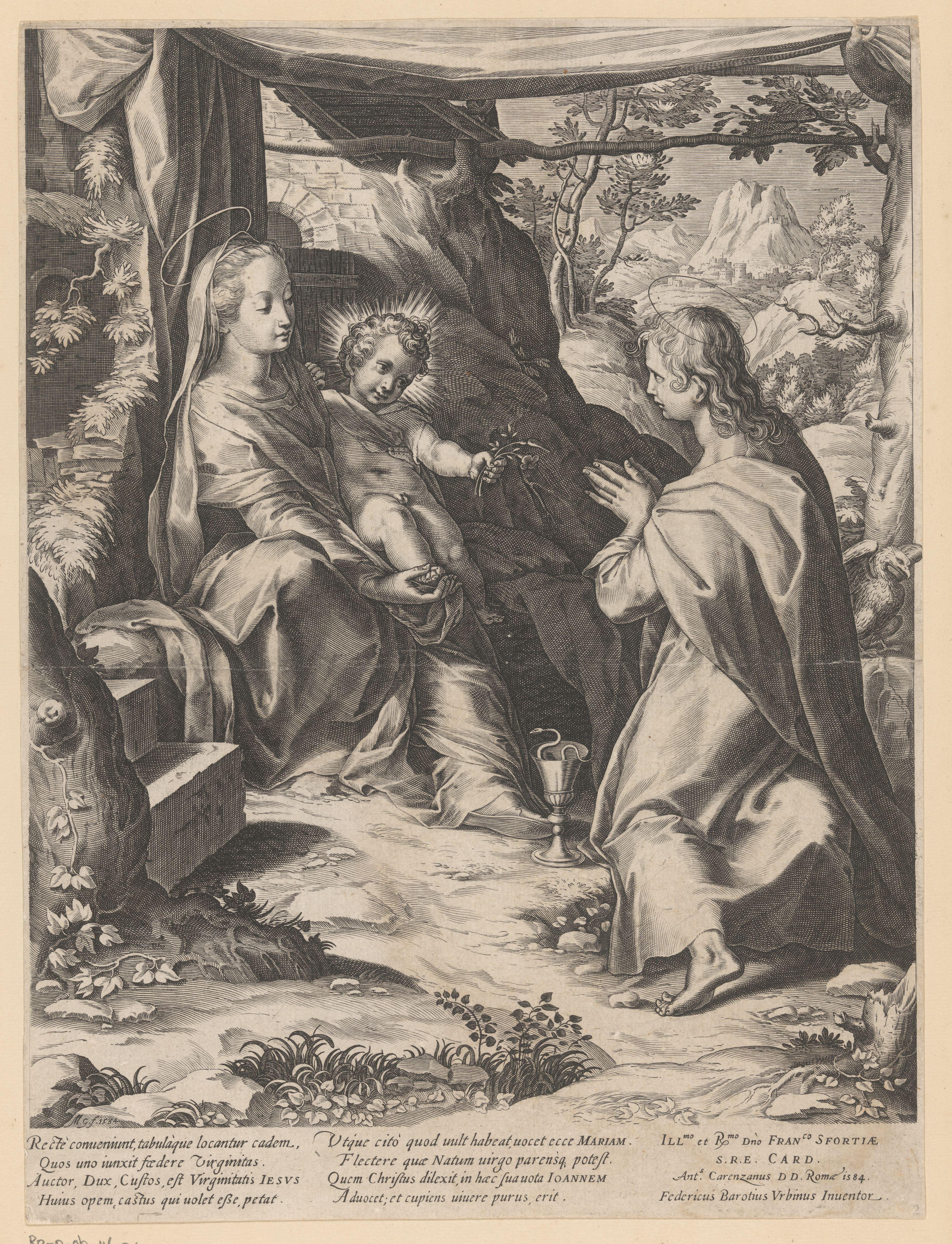 Maria en kind aanbeden door Johannes de Evangelist