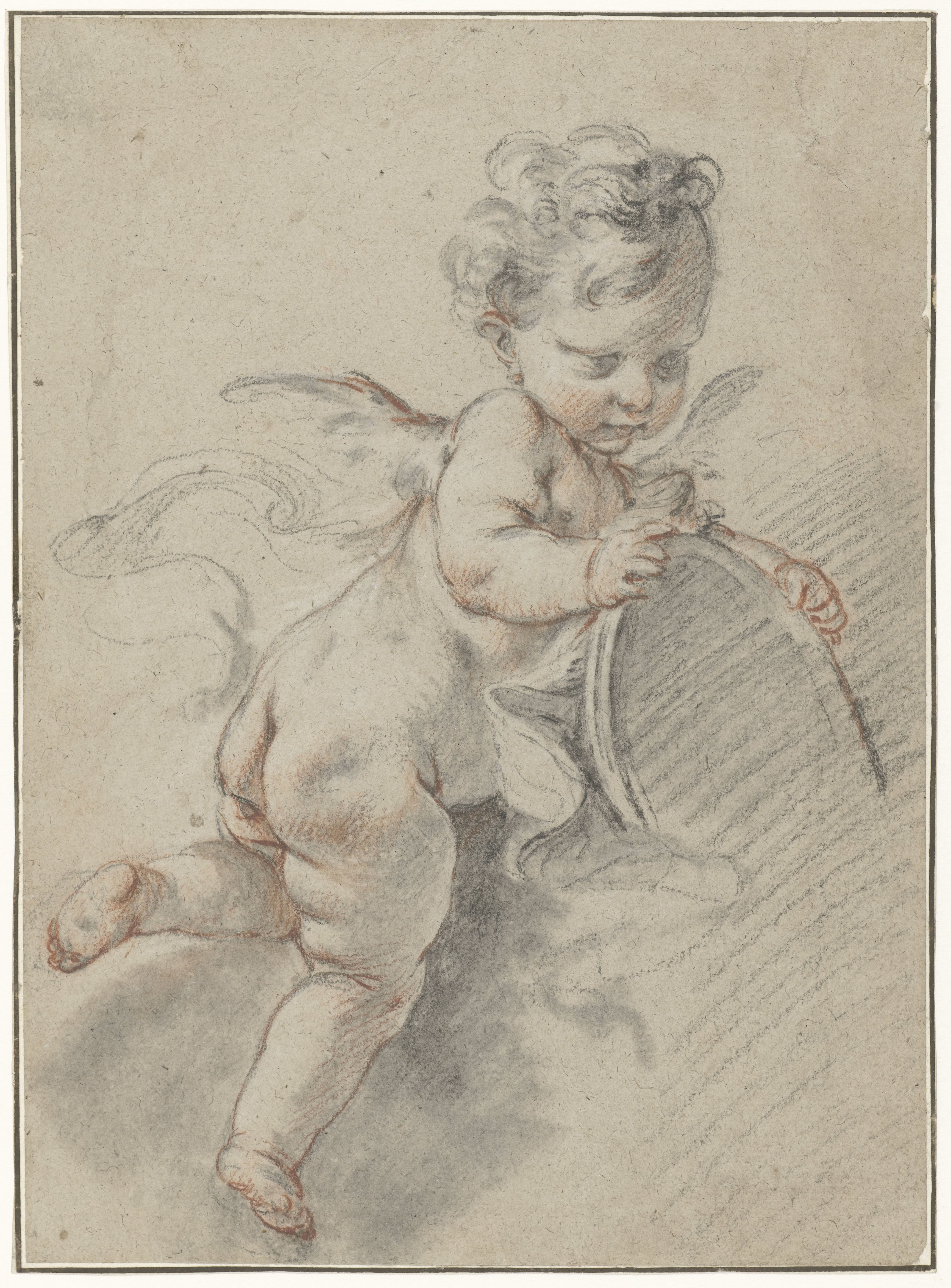 Zwevende putto met een toiletspiegel