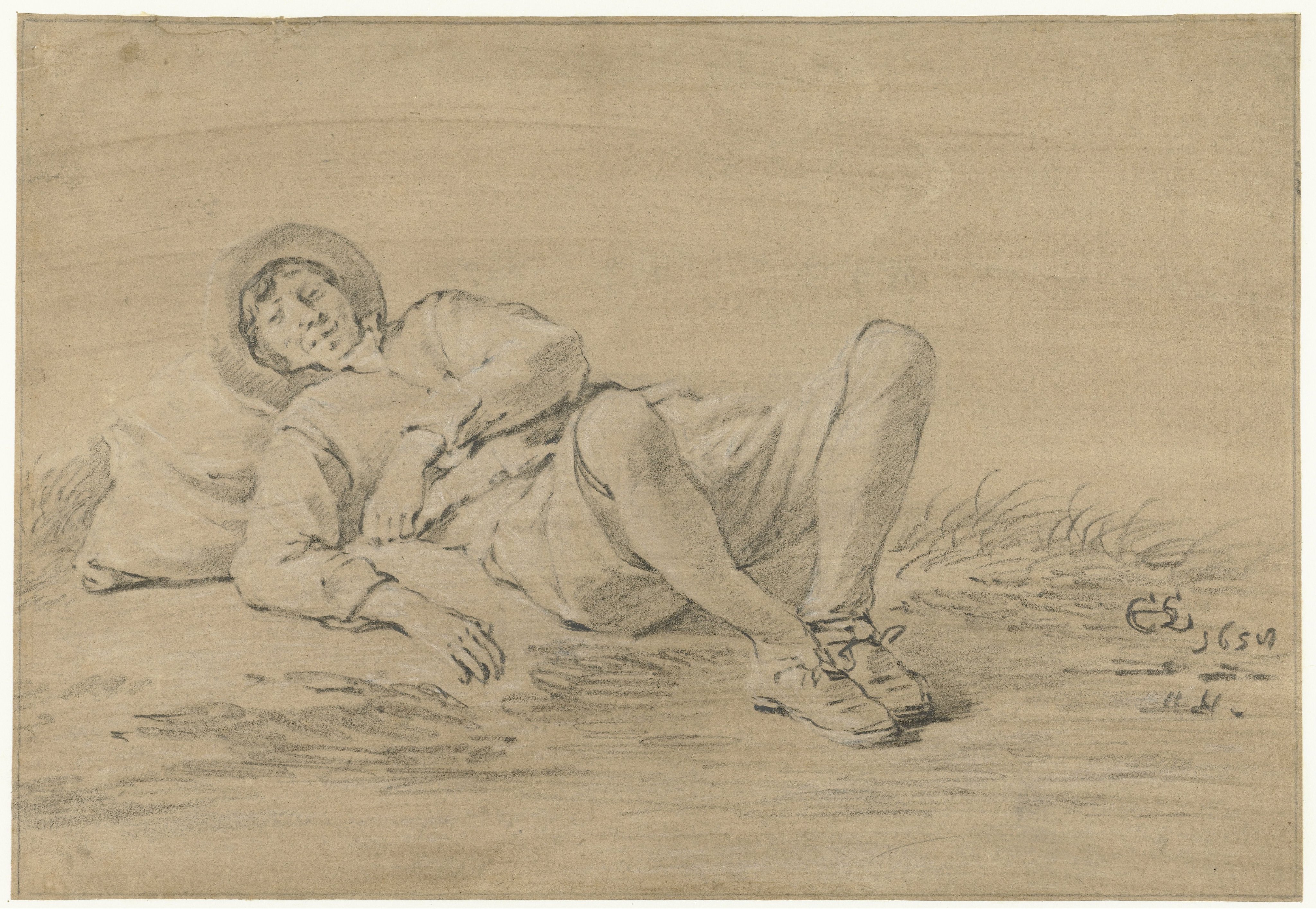 Reclining Man, Resting his Head on a Sack