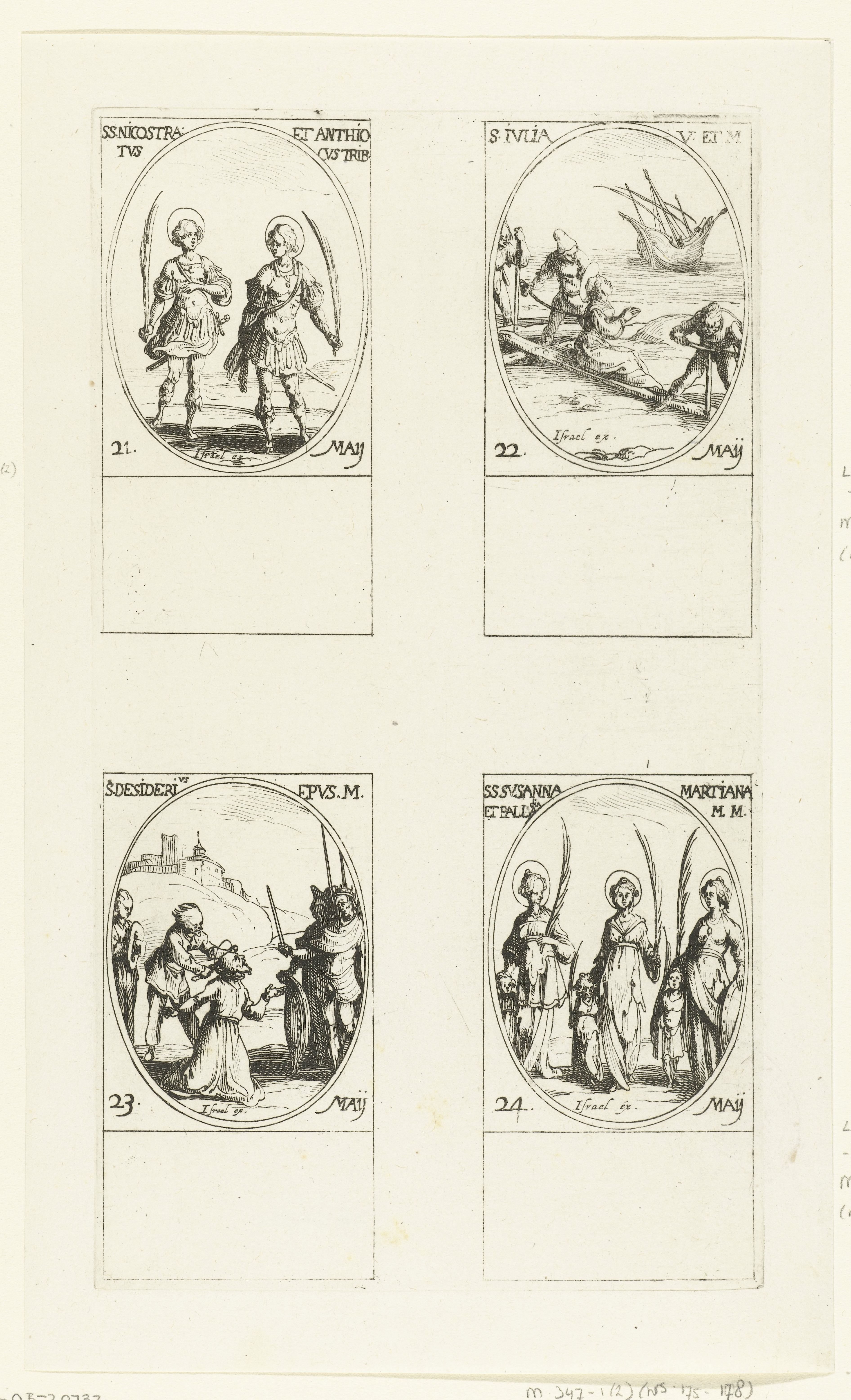 Heilige Nicostratus en Heilige Antiochus, Heilige Julia van Corsica, Heilige Desiderius van Vienne, Heilige Susanna, Heilige Marciana en Heilige Palladia van Galatia (21-24 mei)