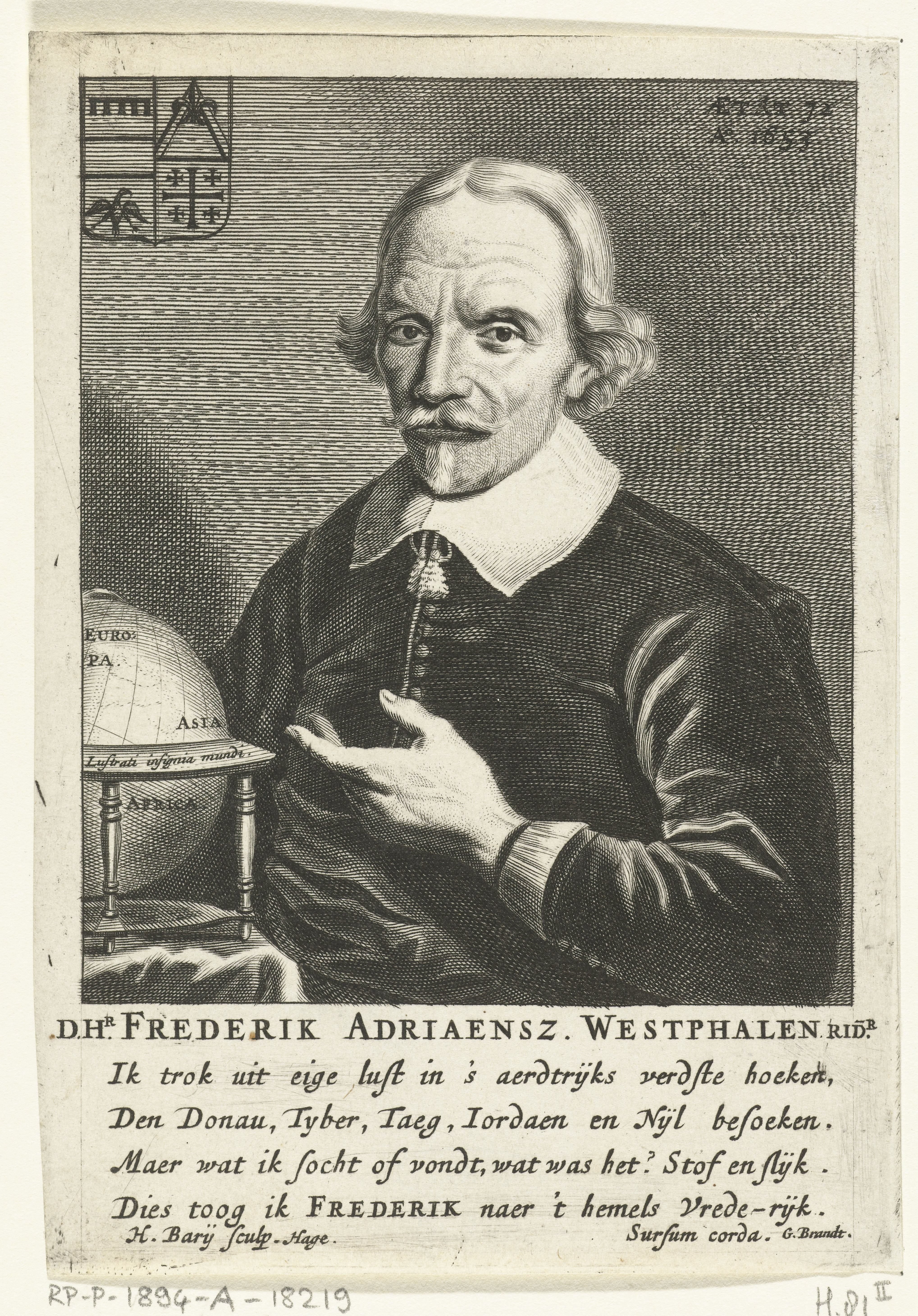 Portret van Frederik Adriaensz. Westphalen op 72-jarige leeftijd