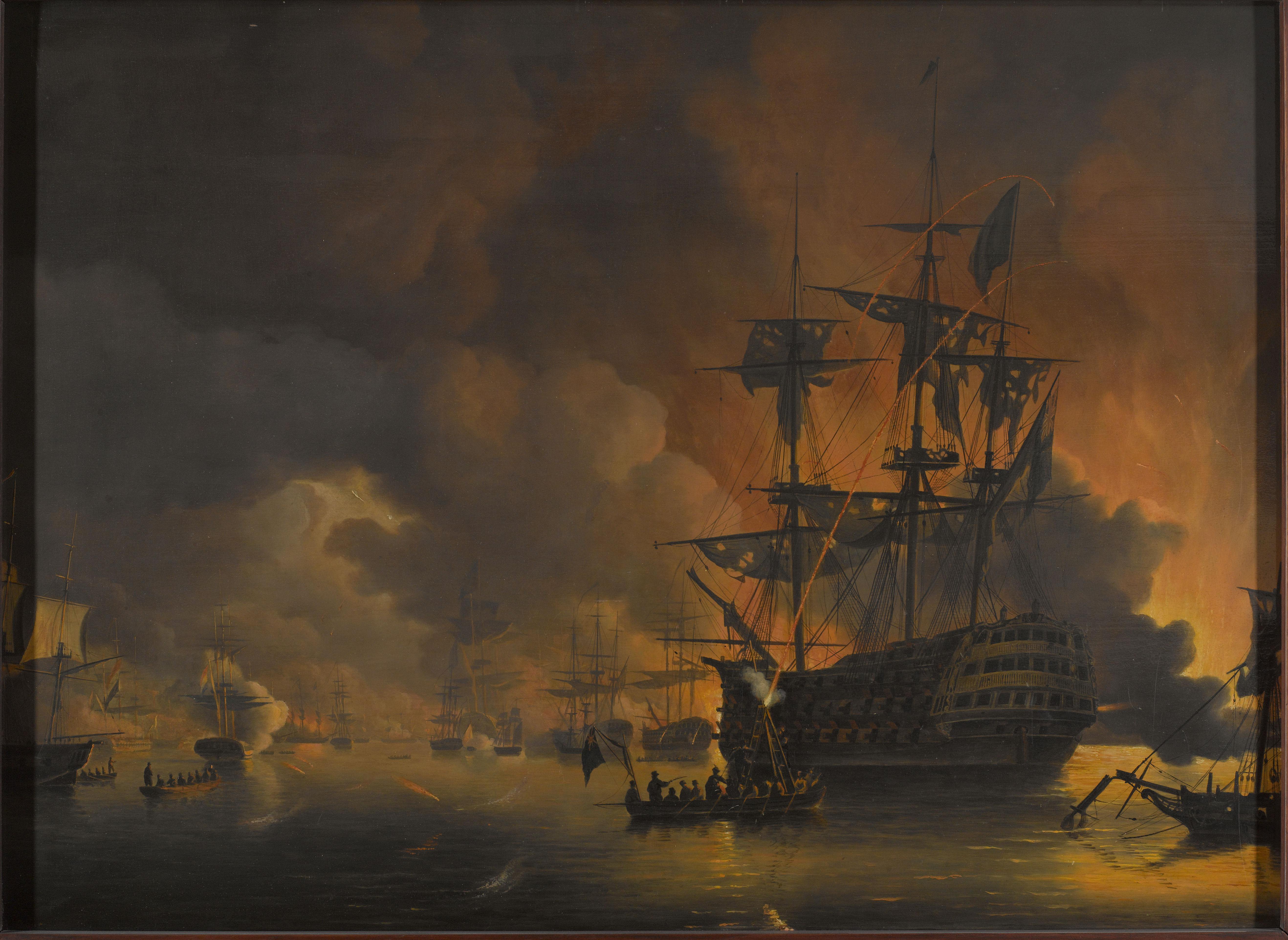 The fire on the Wharves of Algiers, shortly after the commencement of the Bombardment by the Anglo-Dutch Fleet, 27 August 1816