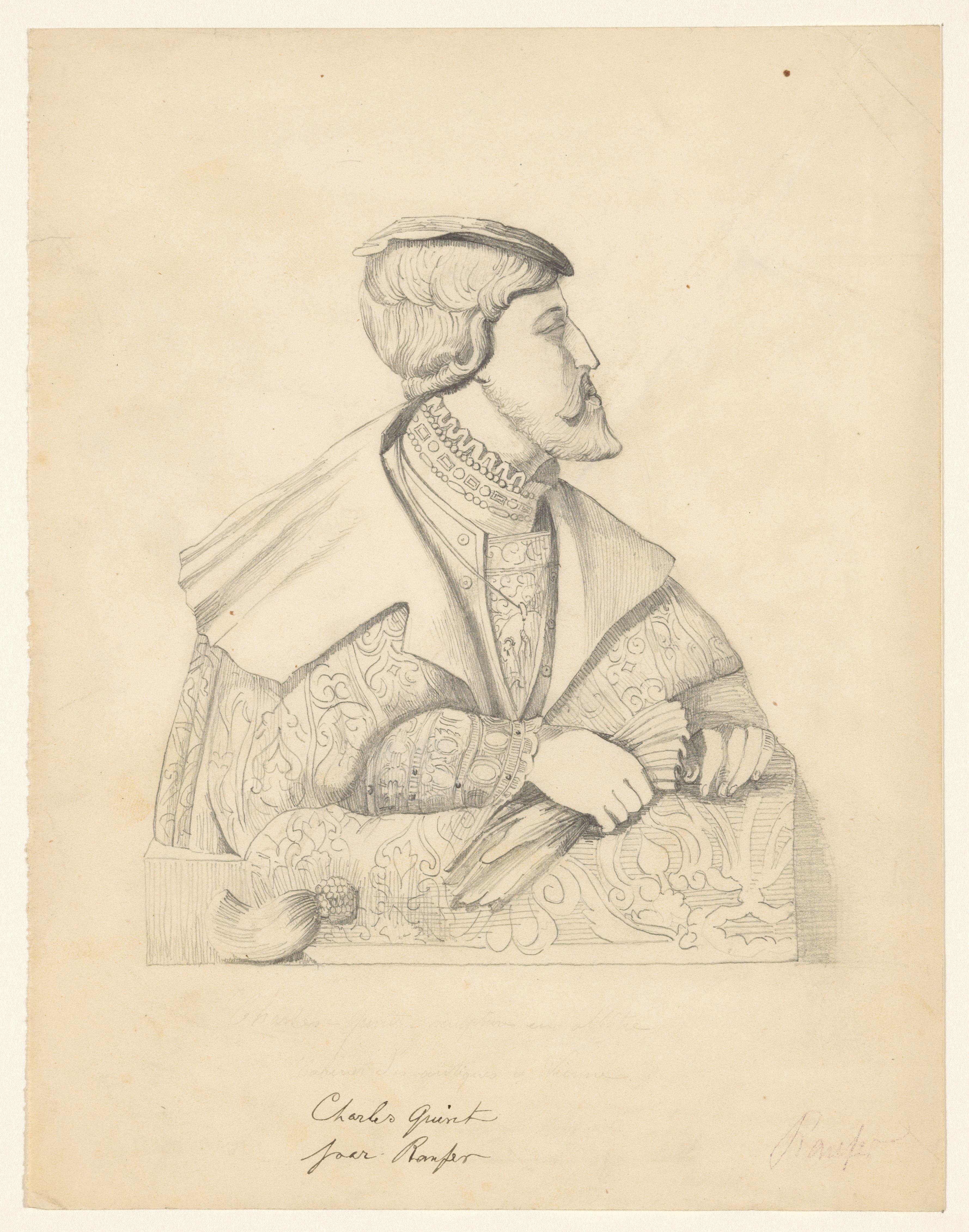 Portret van keizer Karel V naar een sculptuur in albast