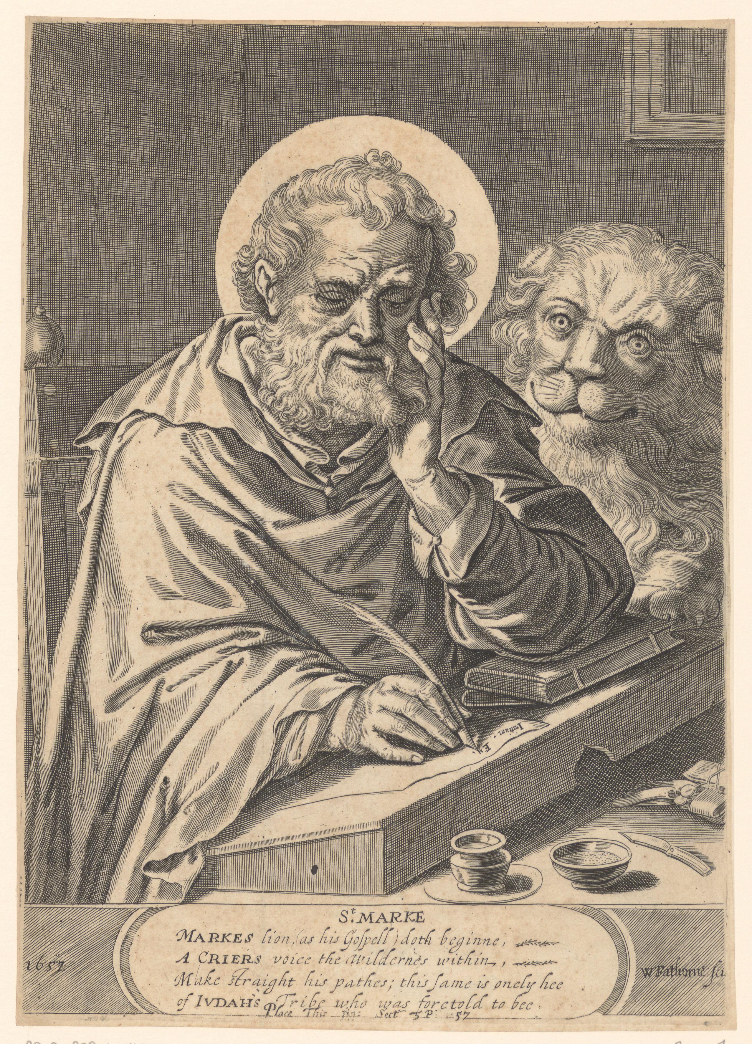 Marcus de Evangelist schrijvend aan een bureau
