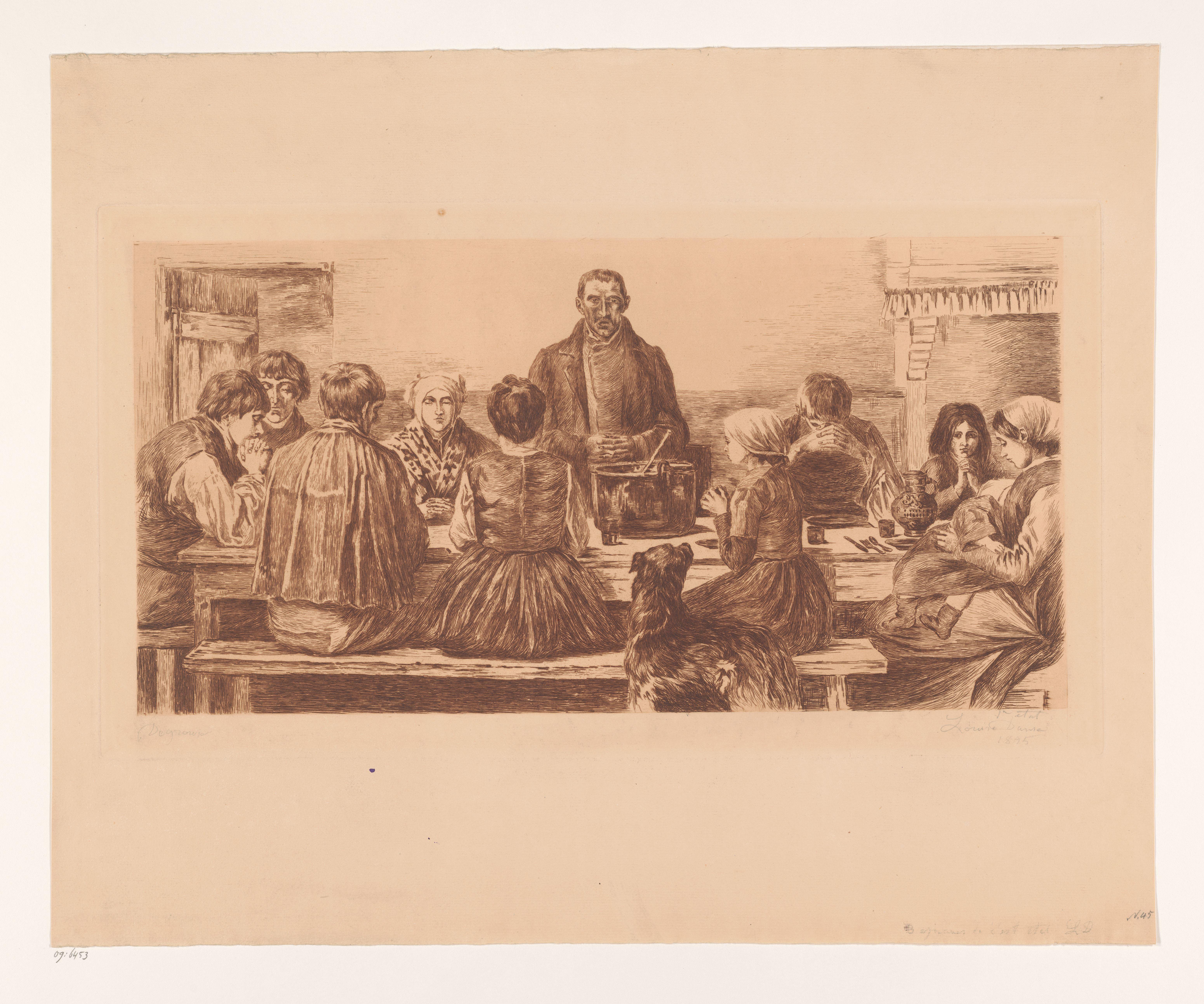 Gezin aan tafel bidt voor de maaltijd