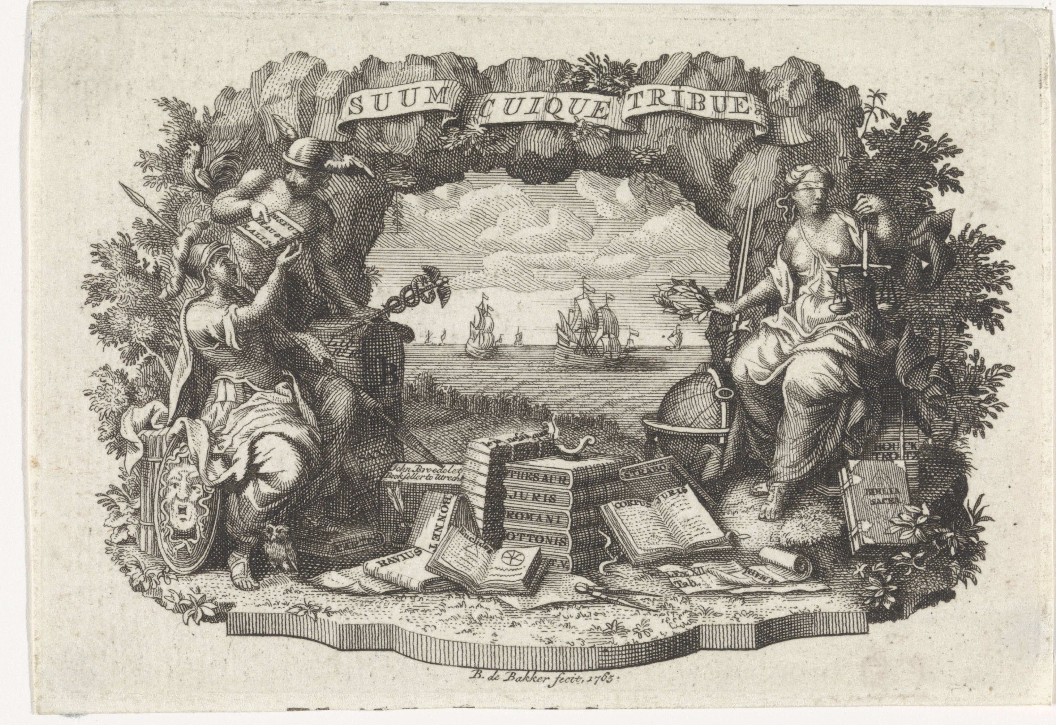Allegorie op gerechtigheid met Justitia en Mars en Mercurius