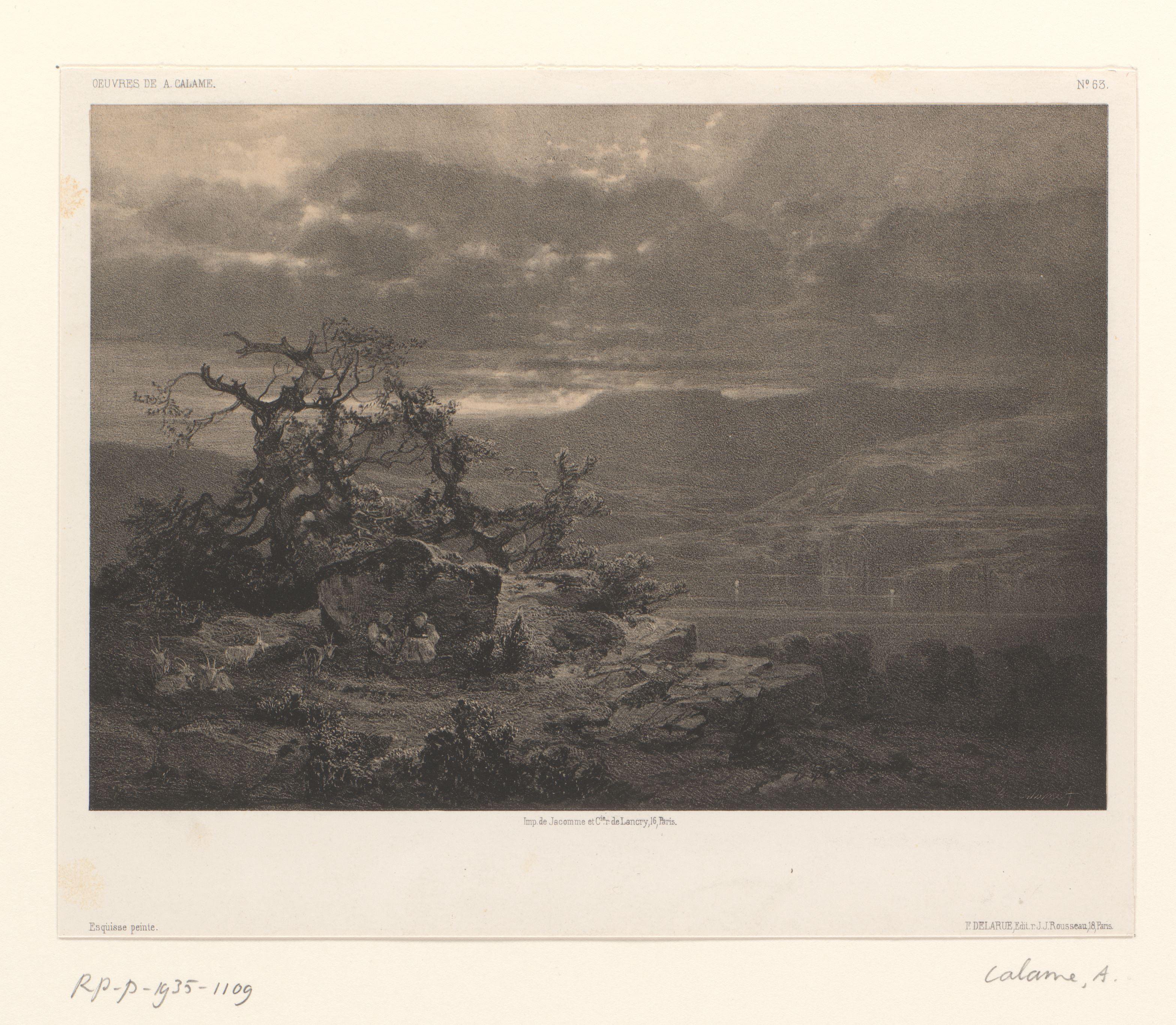 Berglandschap met meer bij avond