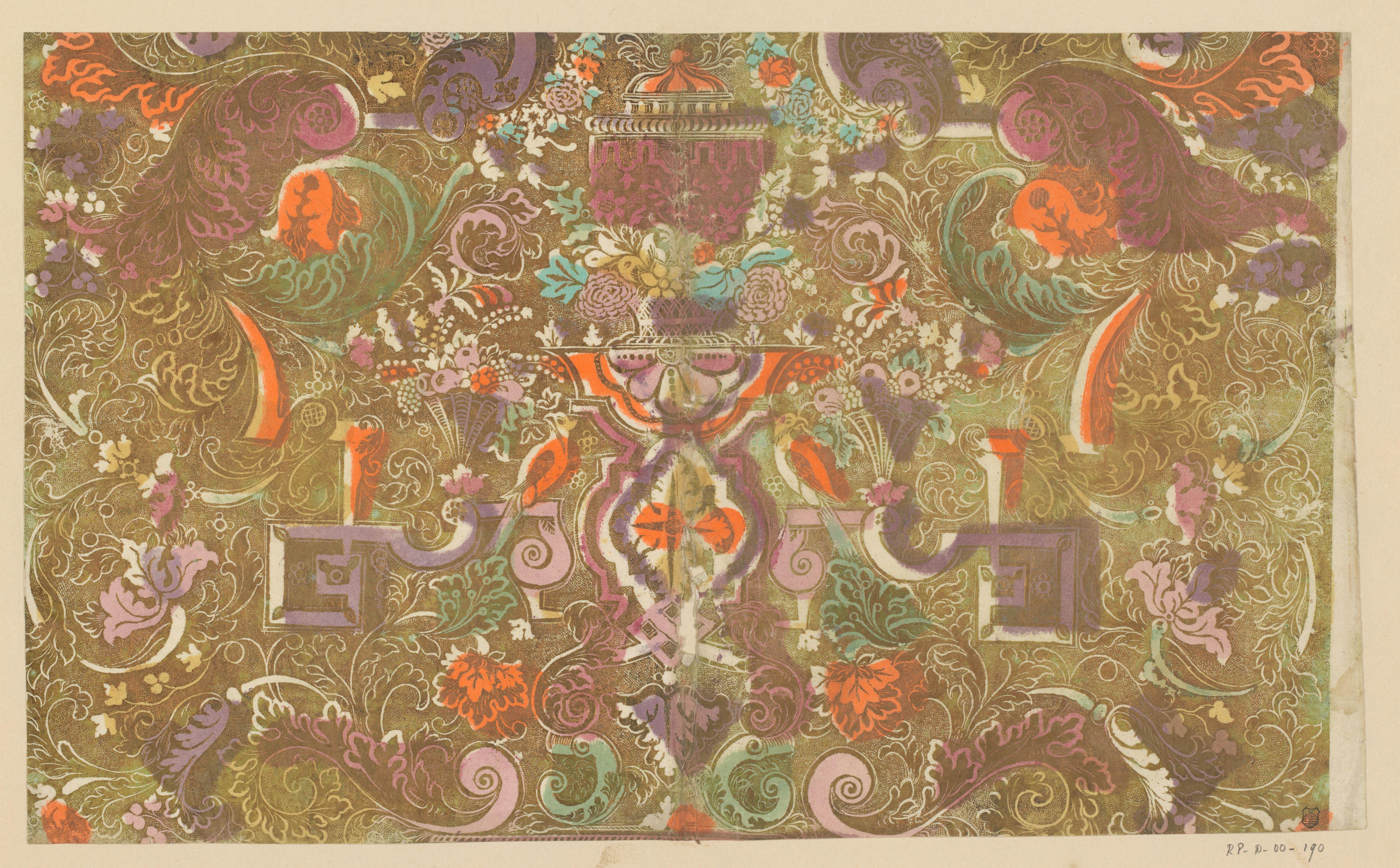 Blad met Lodewijk XIV-ornament, bloemen en vruchten