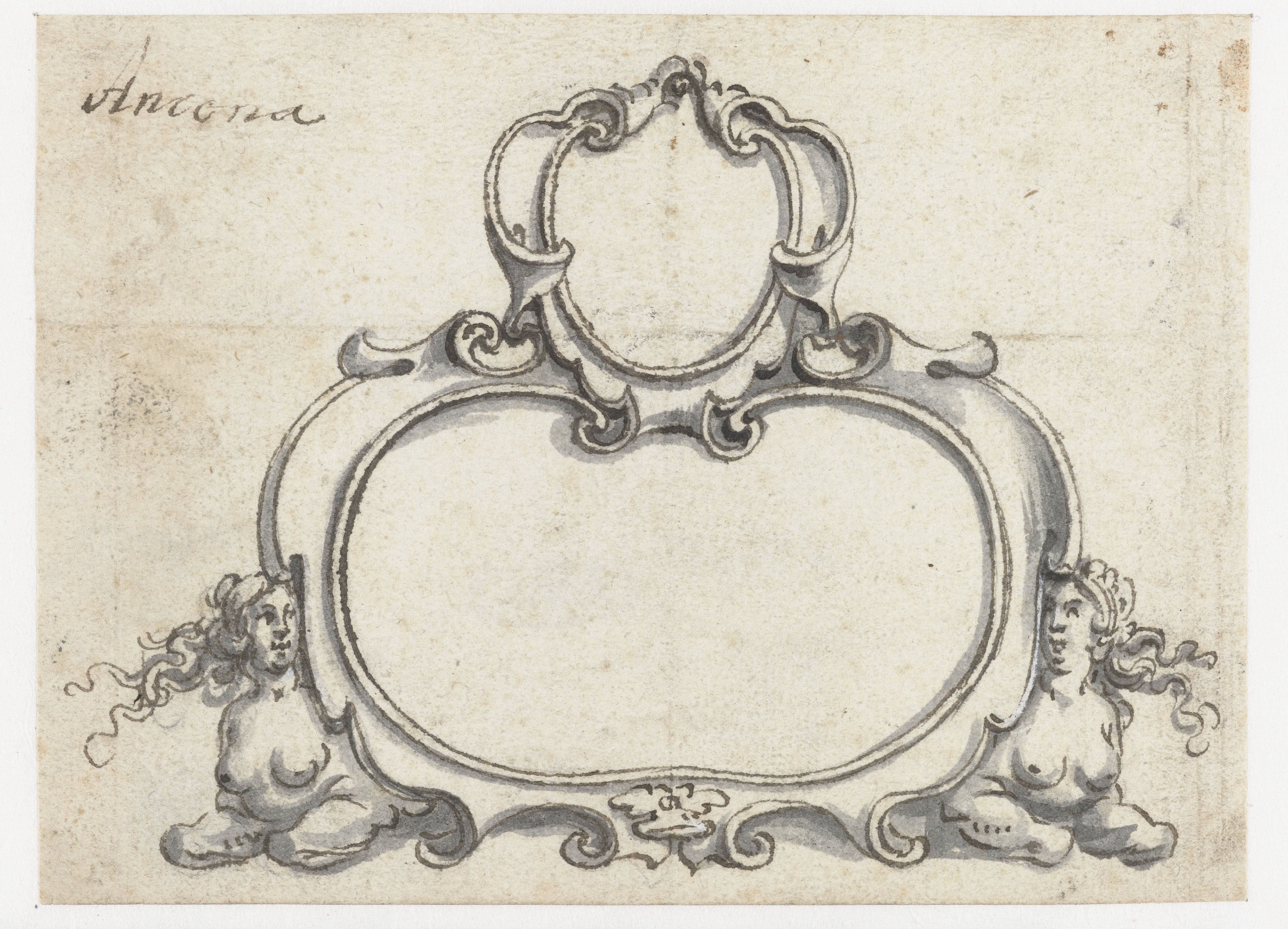 Cartouche met twee compartimenten en sfinxen