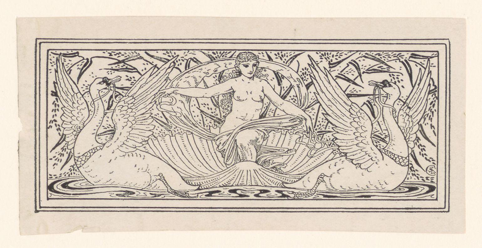 Venus in een schelp met twee zwanen