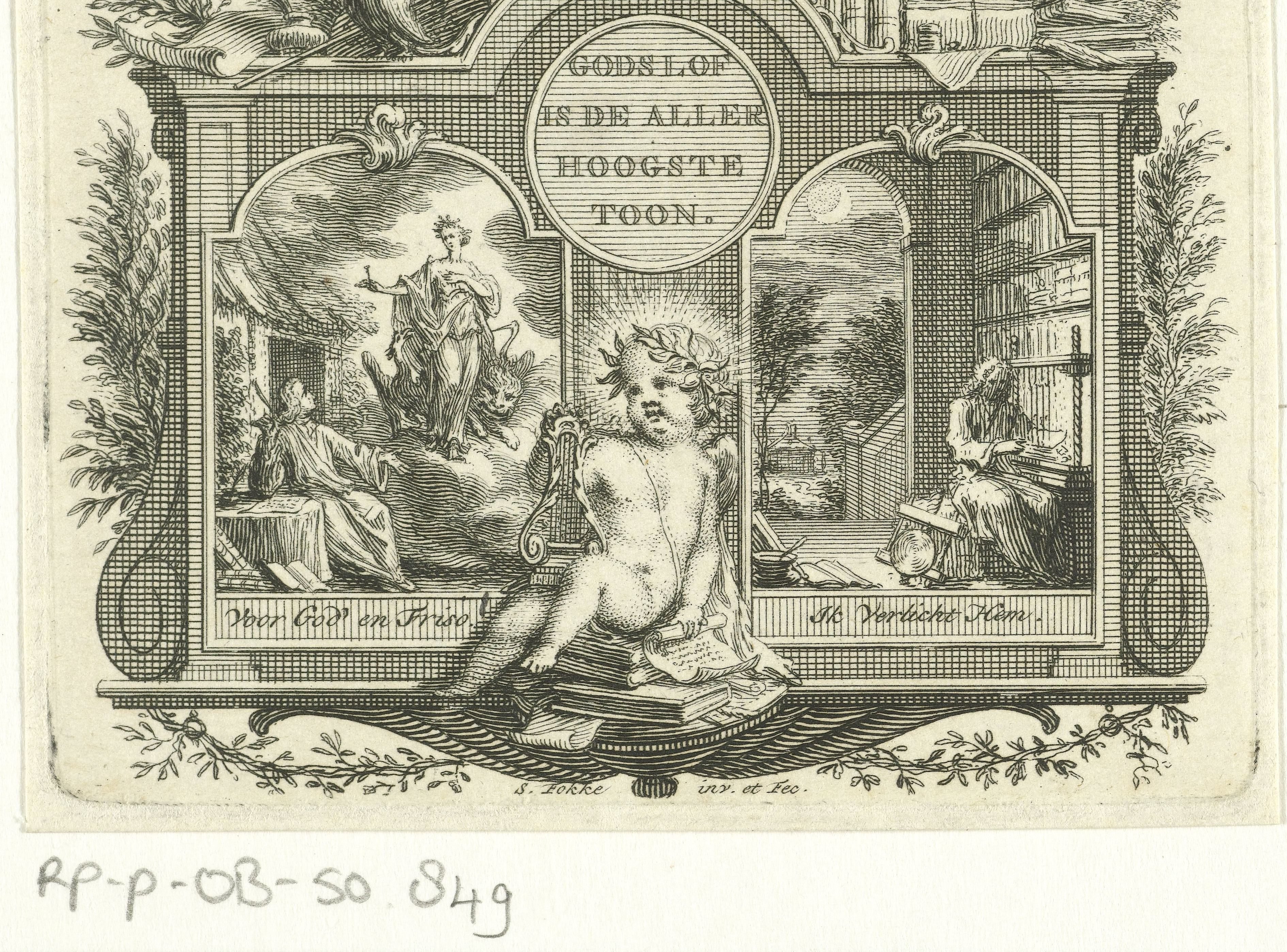 Allegorisch vignet met gelauwerde putto