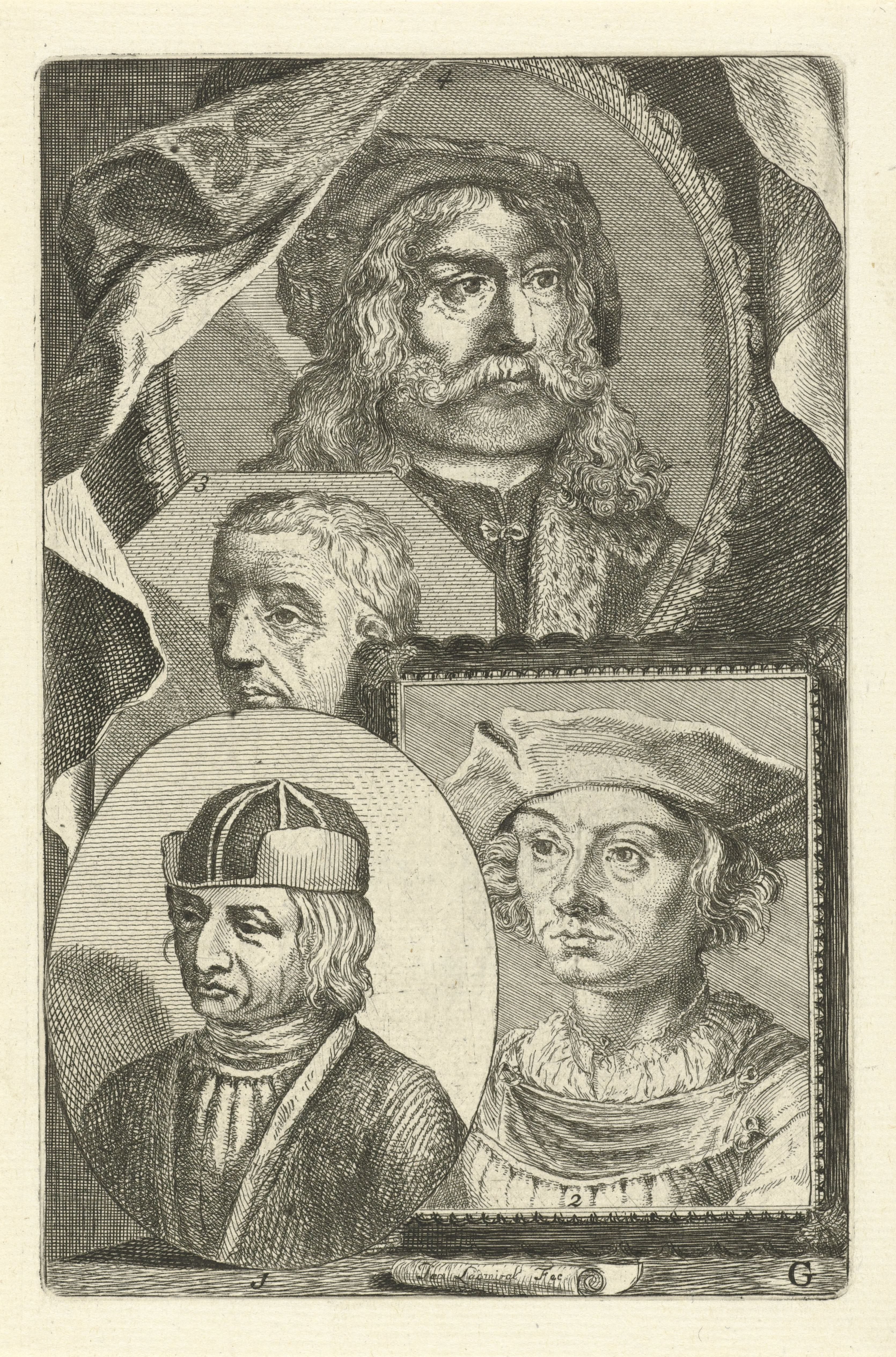 Portretten van Albert van Ouwater, Dieric Bouts, Rogier van der Weyden en Albrecht Dürer