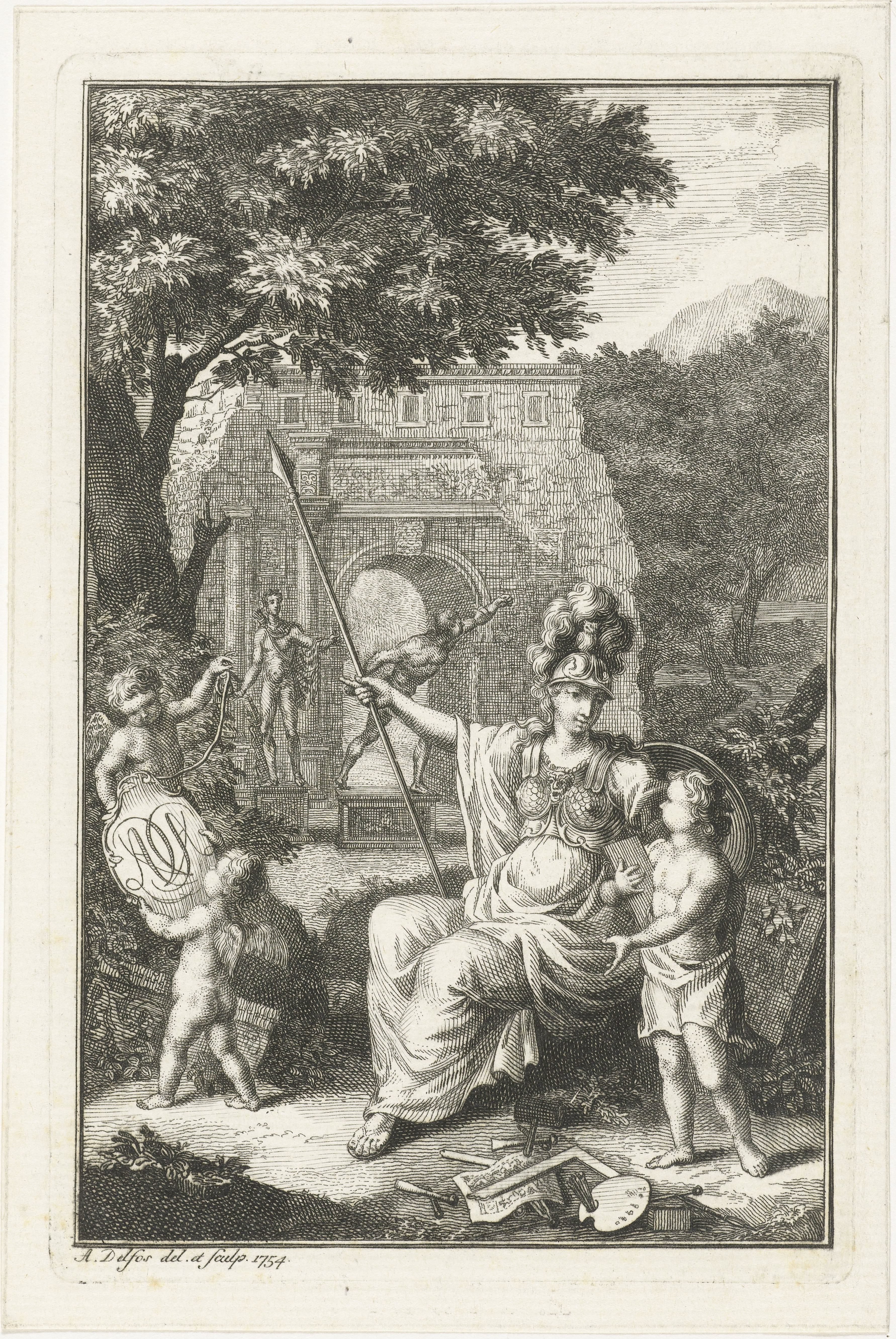 Allegorie met Minerva als patrones van de kunsten