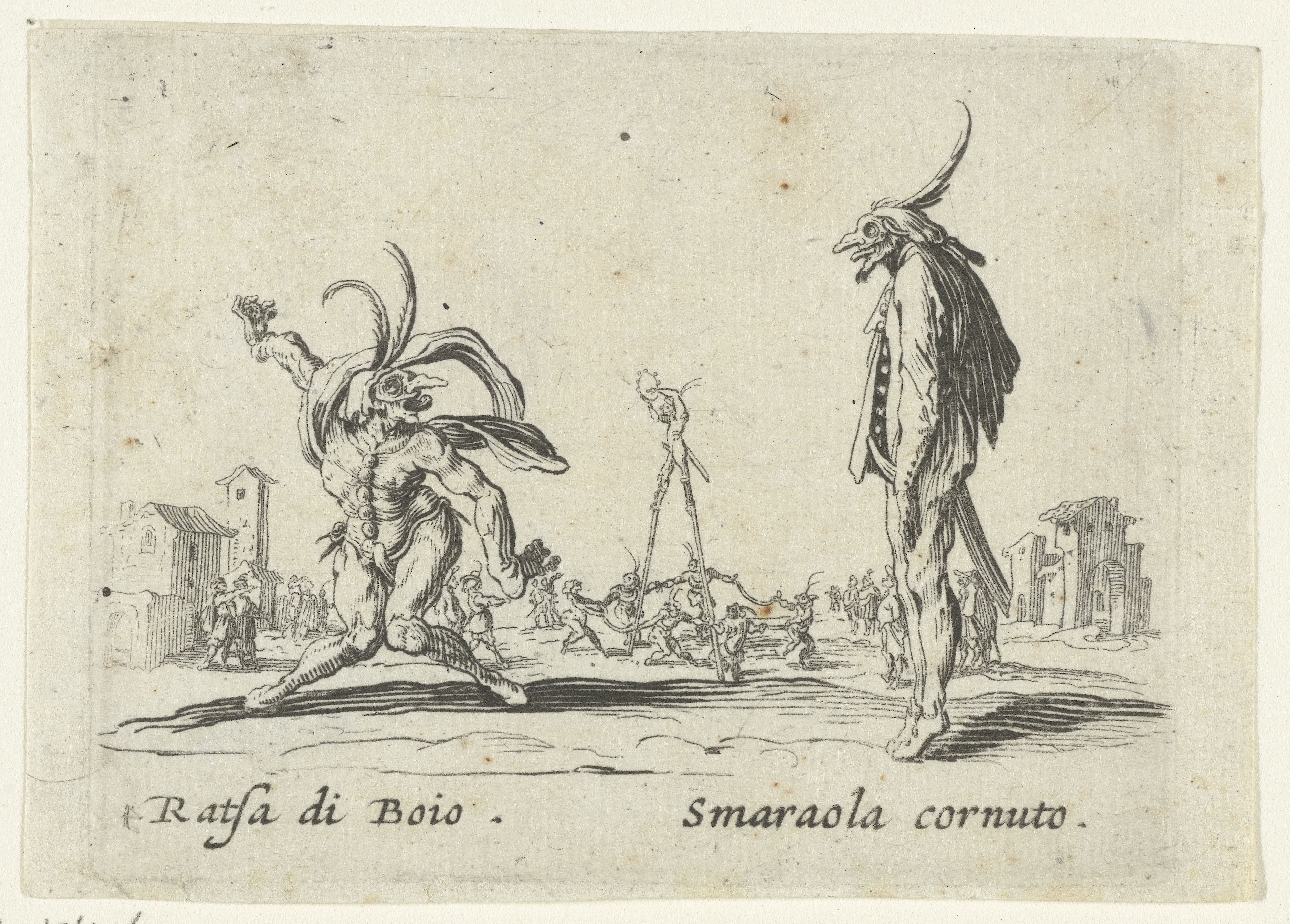 Twee straatartiesten als Ratsa di Boio en Smaraola cornuto