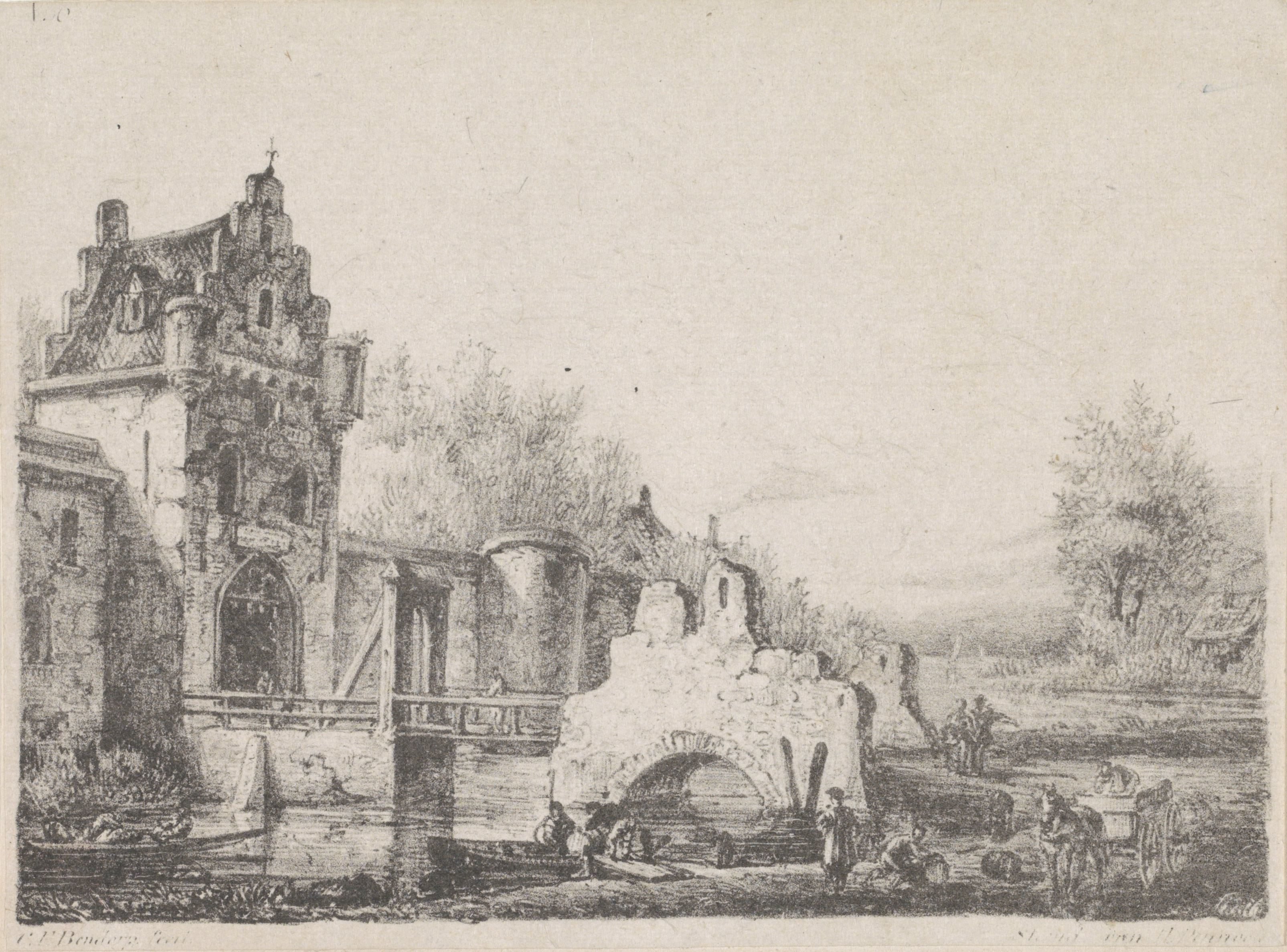 Landschap met stadspoort en ruïne