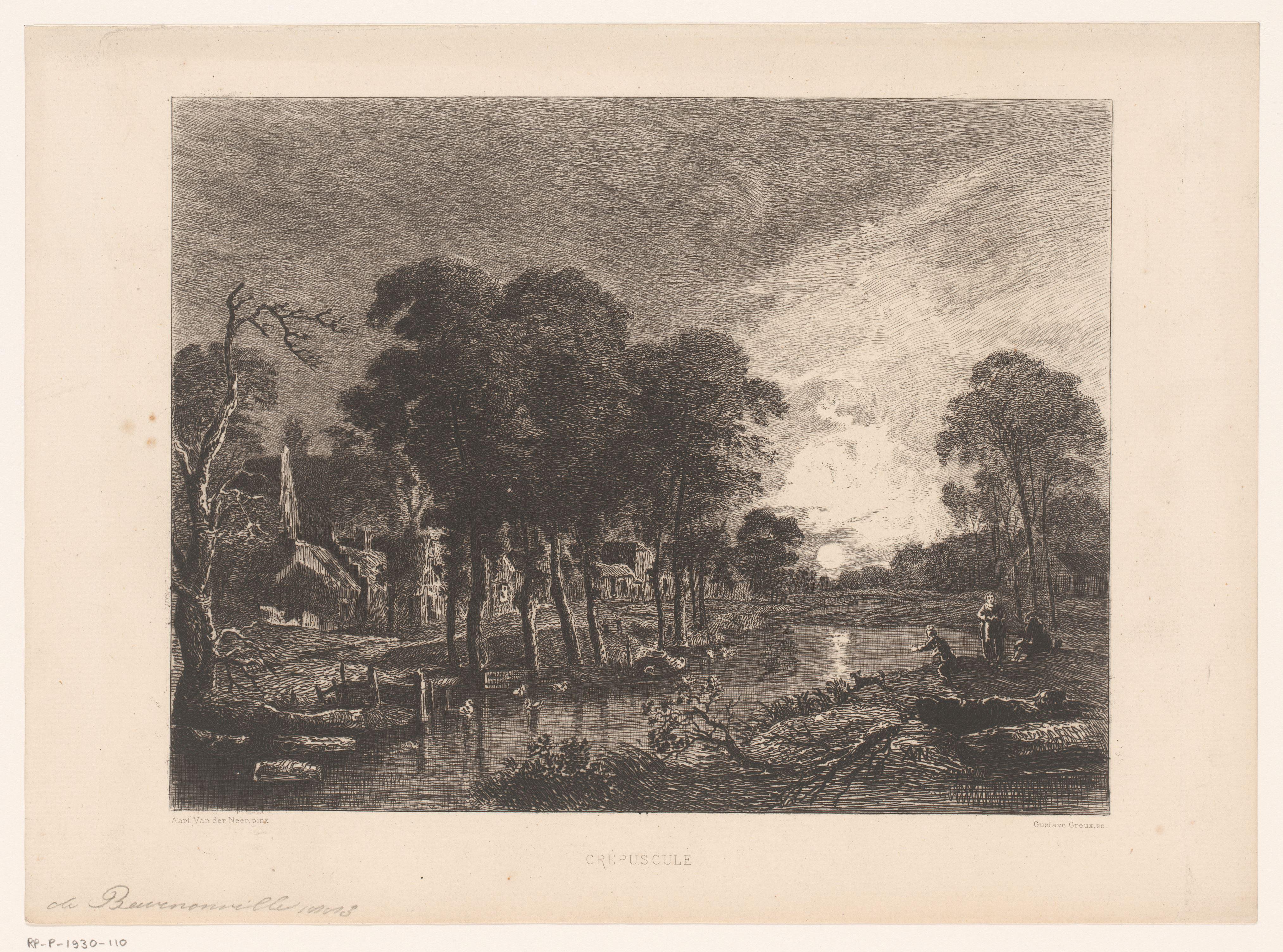 Rivierlandschap bij maneschijn