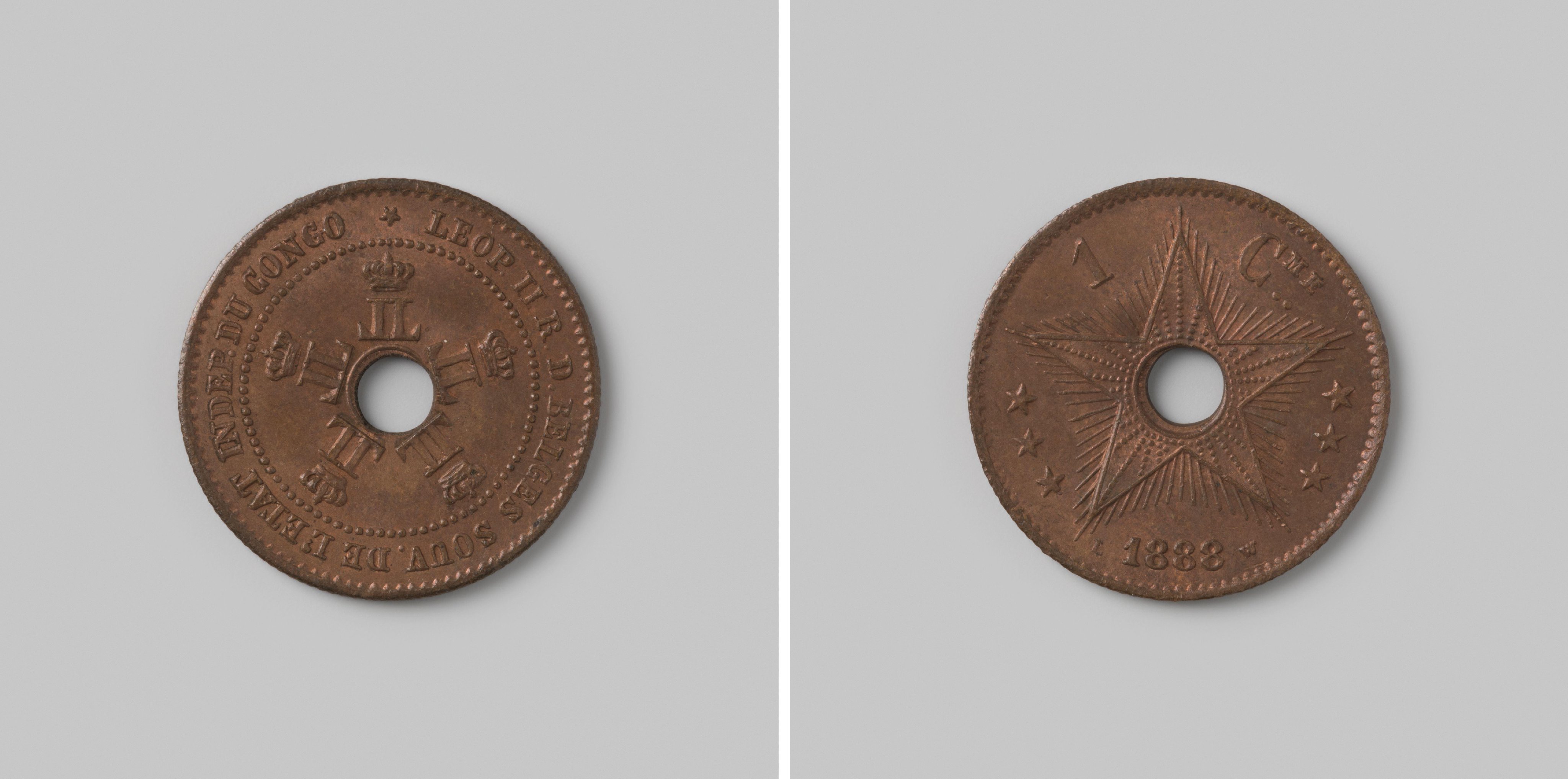 Centime uit Congo Vrijstaat van de Belgische koning Leopold II als soeverein, 1888