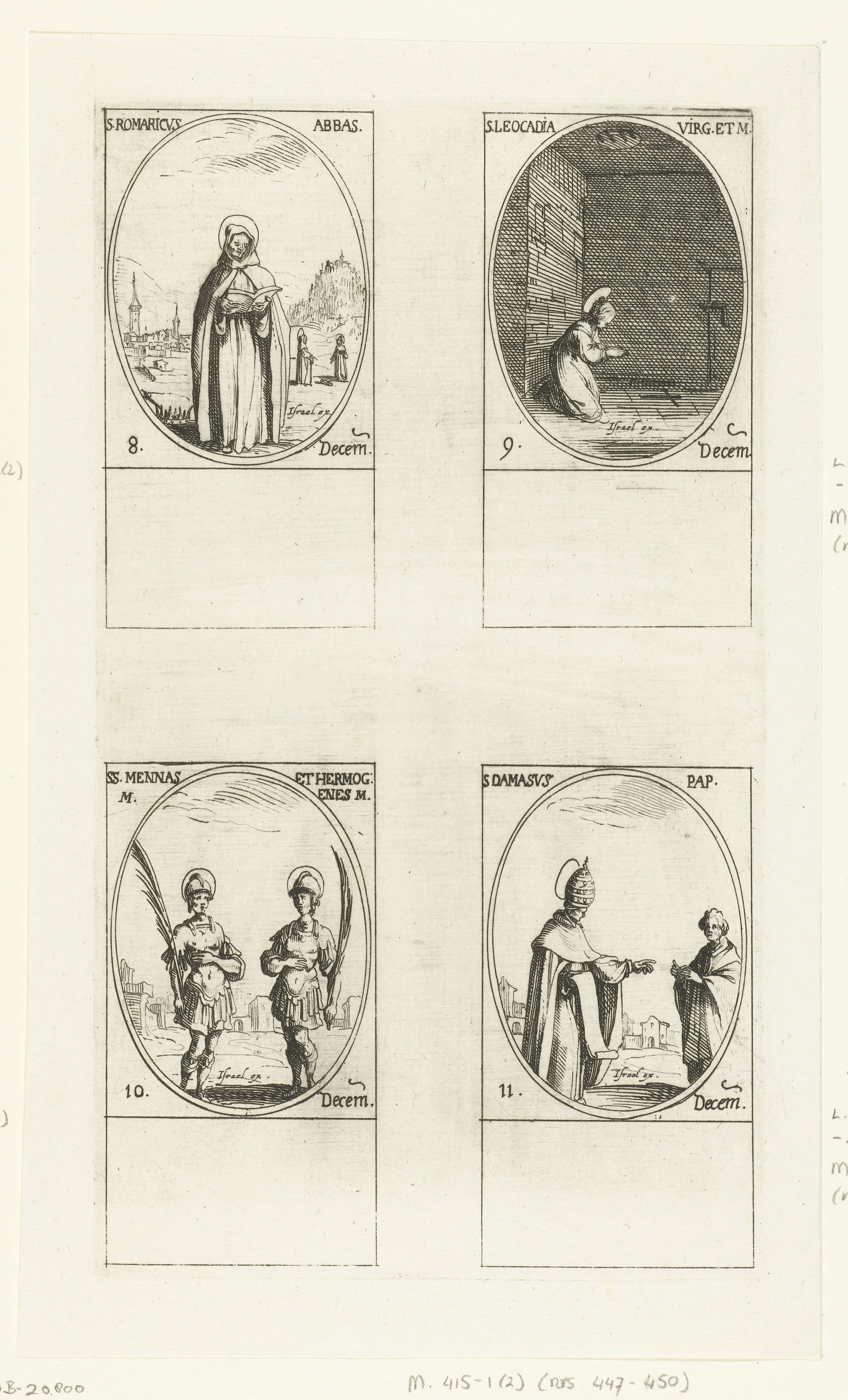 Heilige Romaricus van Remiremont, Heilige Leocadia van Toledo, Heilige Menas en Heilige Hermogenes van Alexandrië, Heilige Damasus I (8-11 december)
