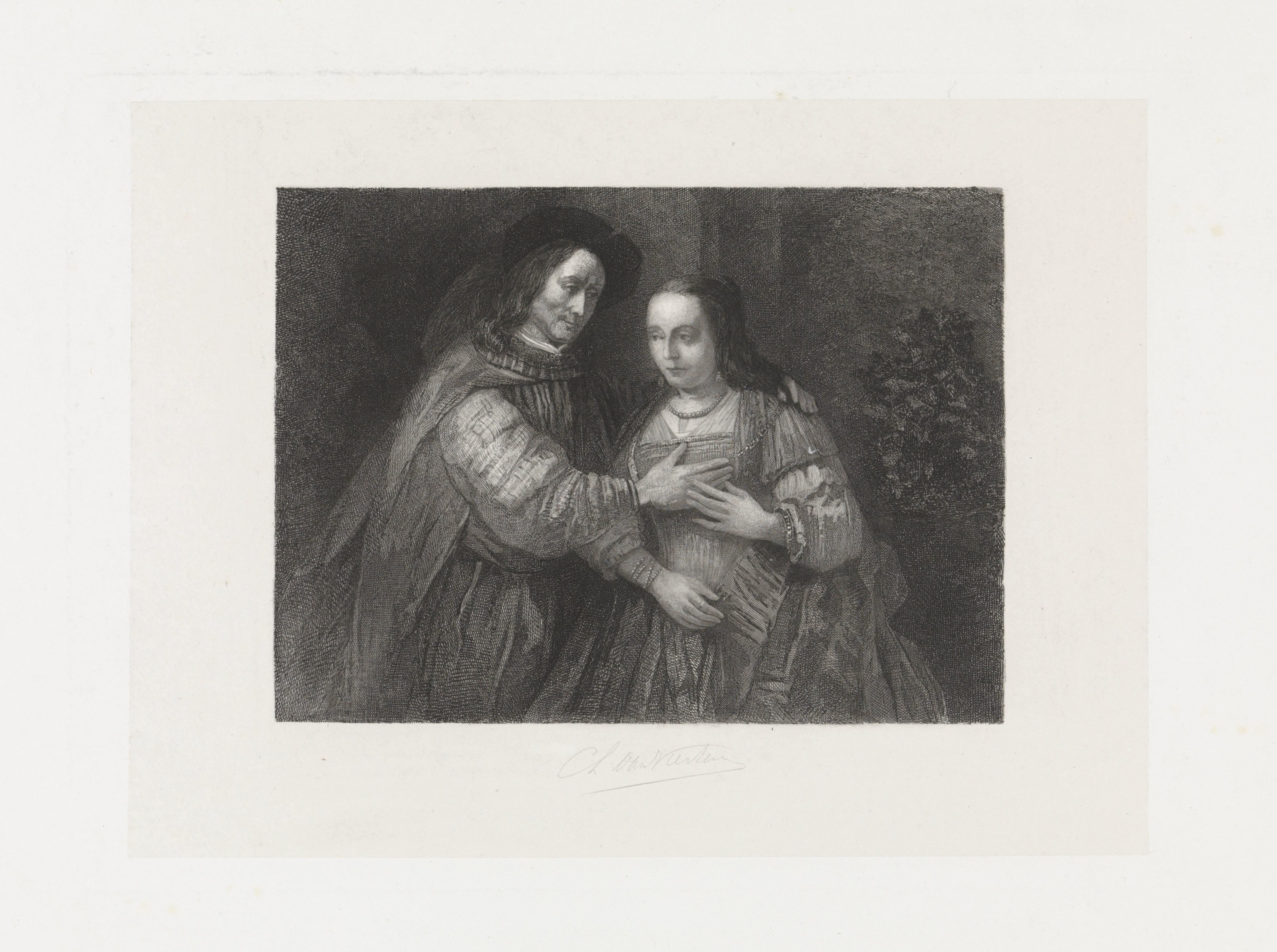 Portret van een paar als Oud-Testamentische figuren, genaamd 'Het Joodse bruidje'