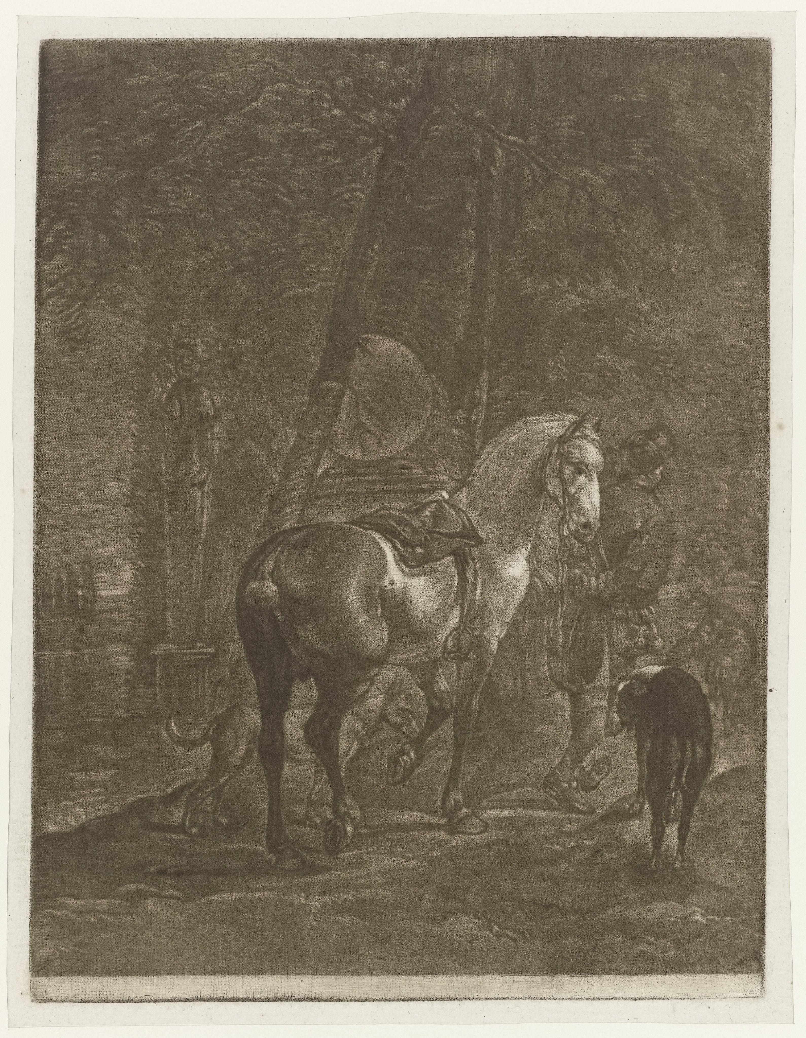 Man met een paard en honden