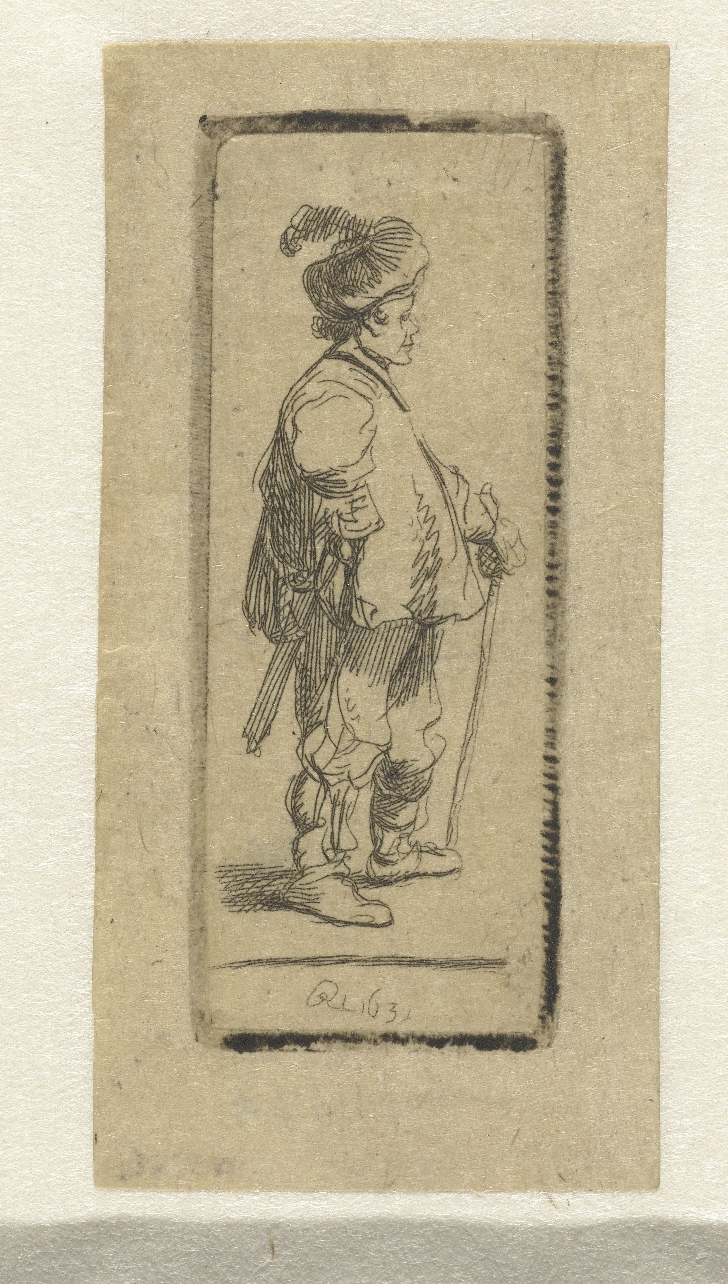 A Polander standing with his stick: profile to the right