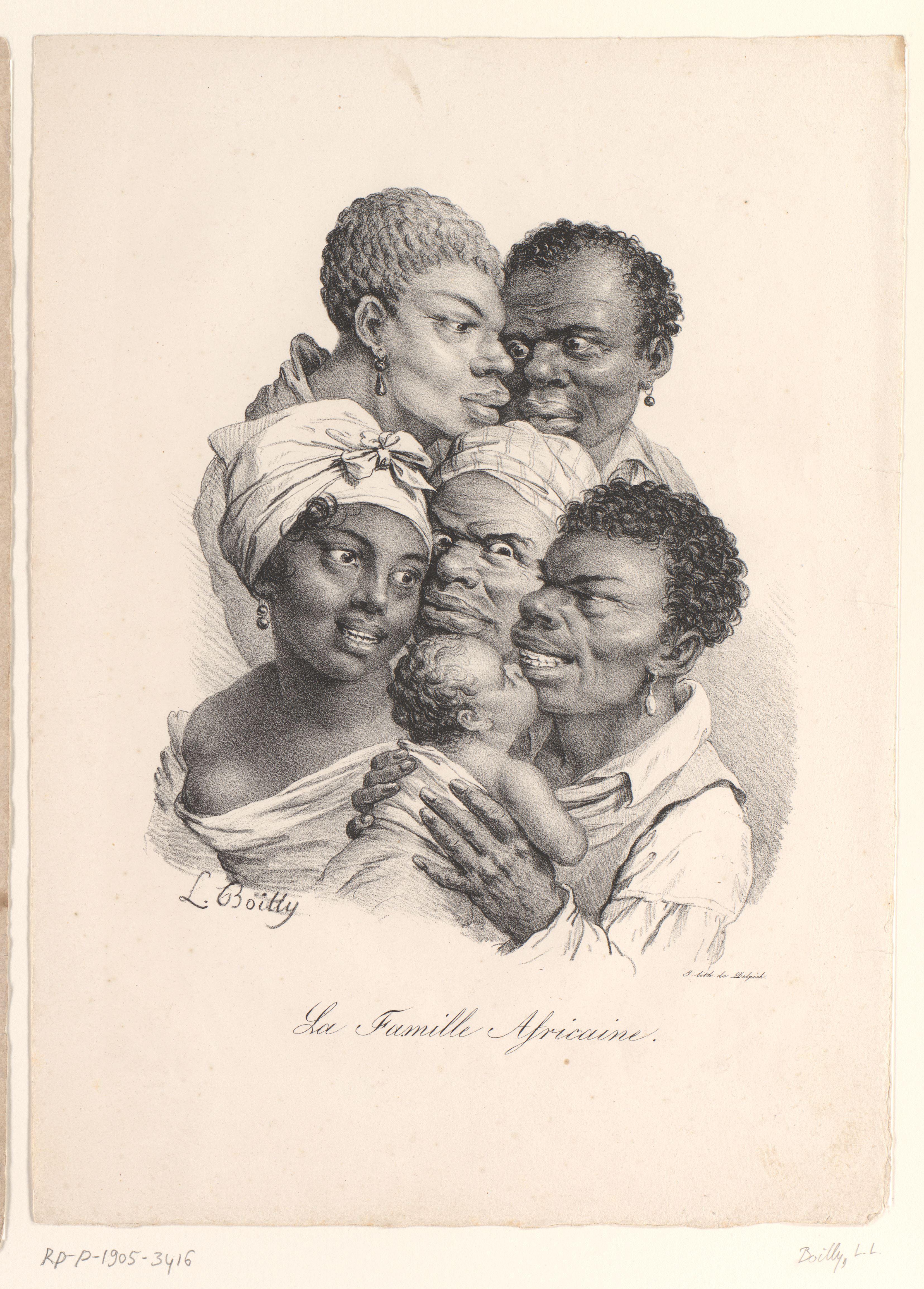 Karikatuur van een Afrikaanse familie