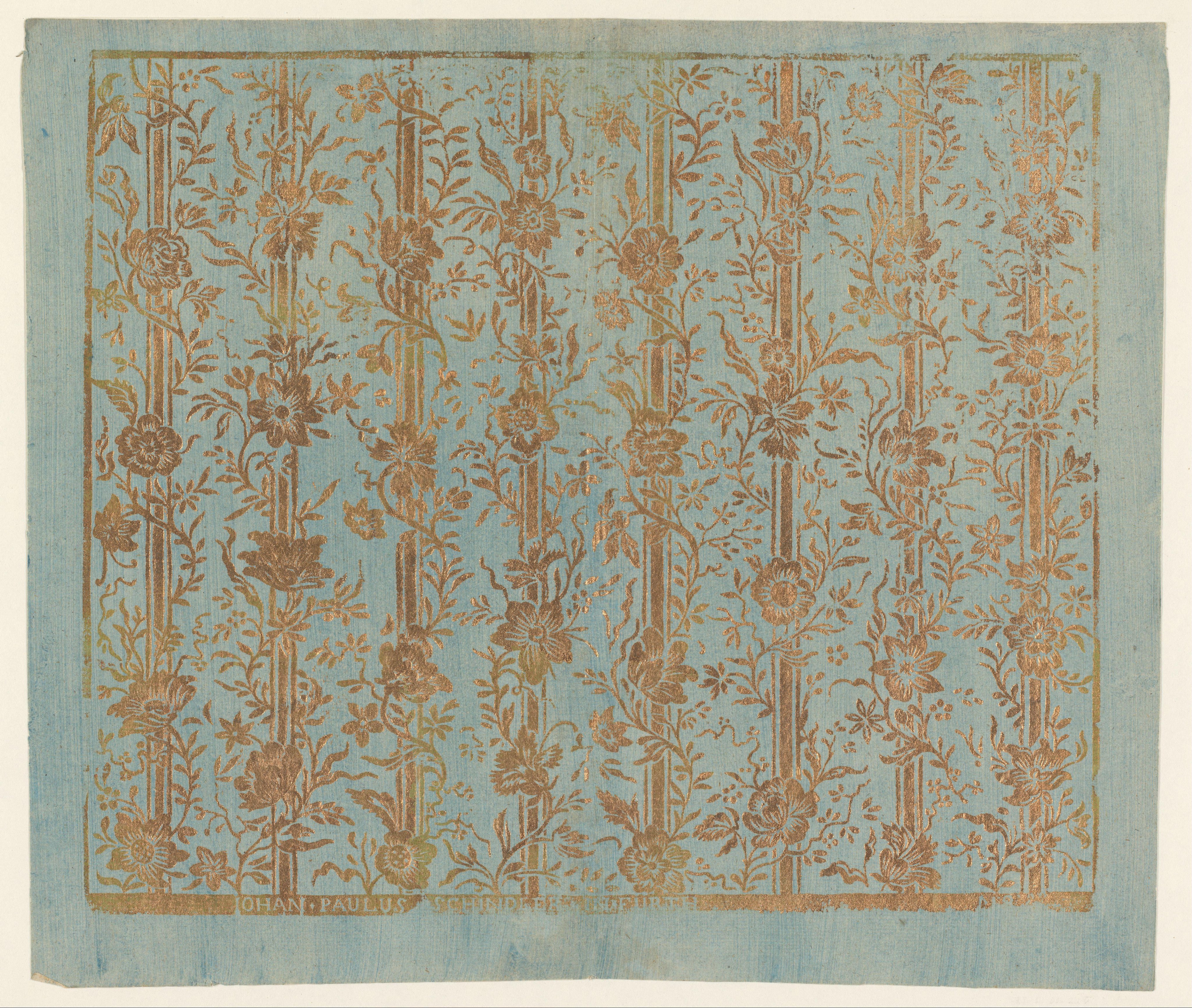 Blad met acht omwonden staven met bloemen