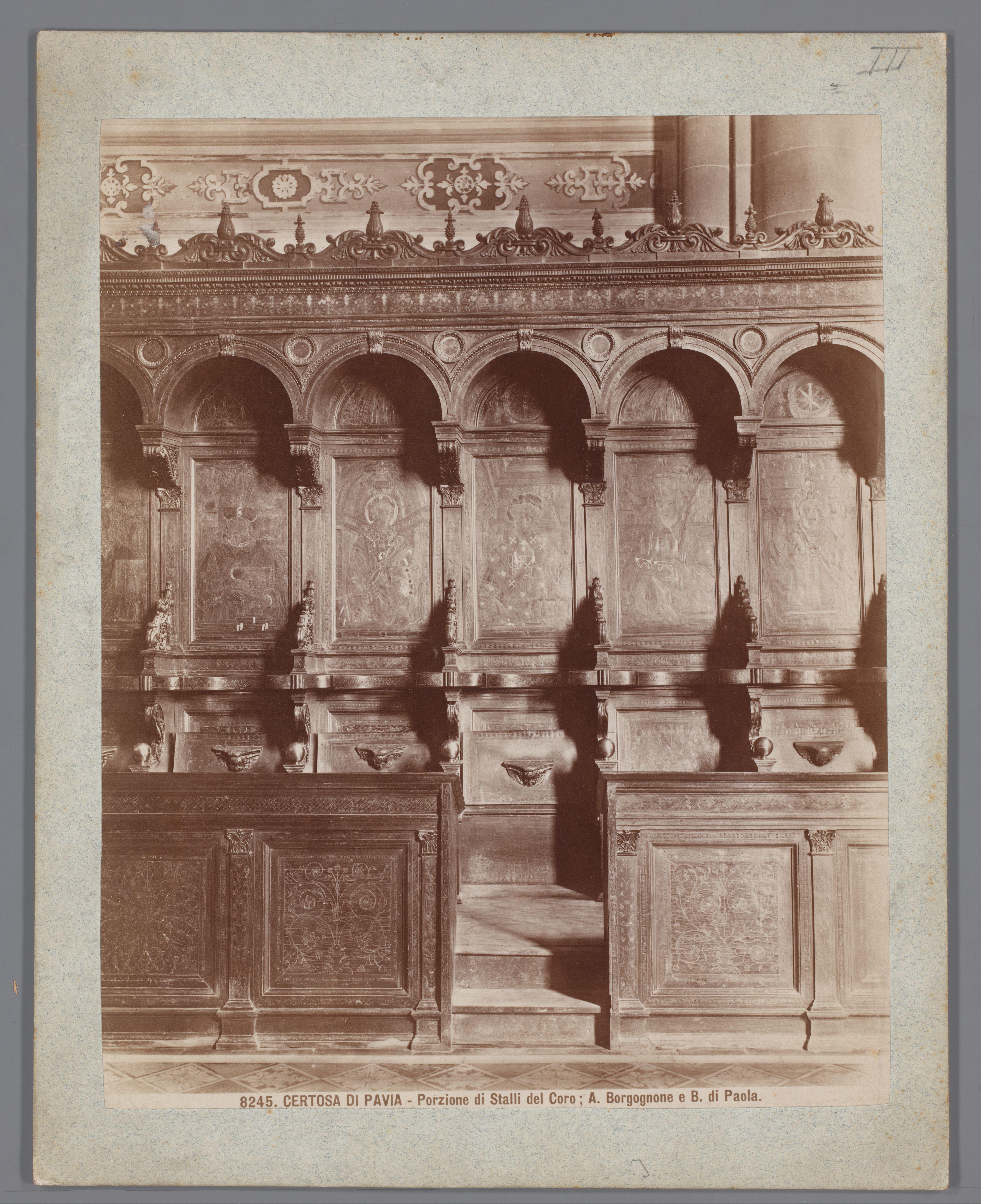 Koorbanken in de kloosterkerk van Pavia