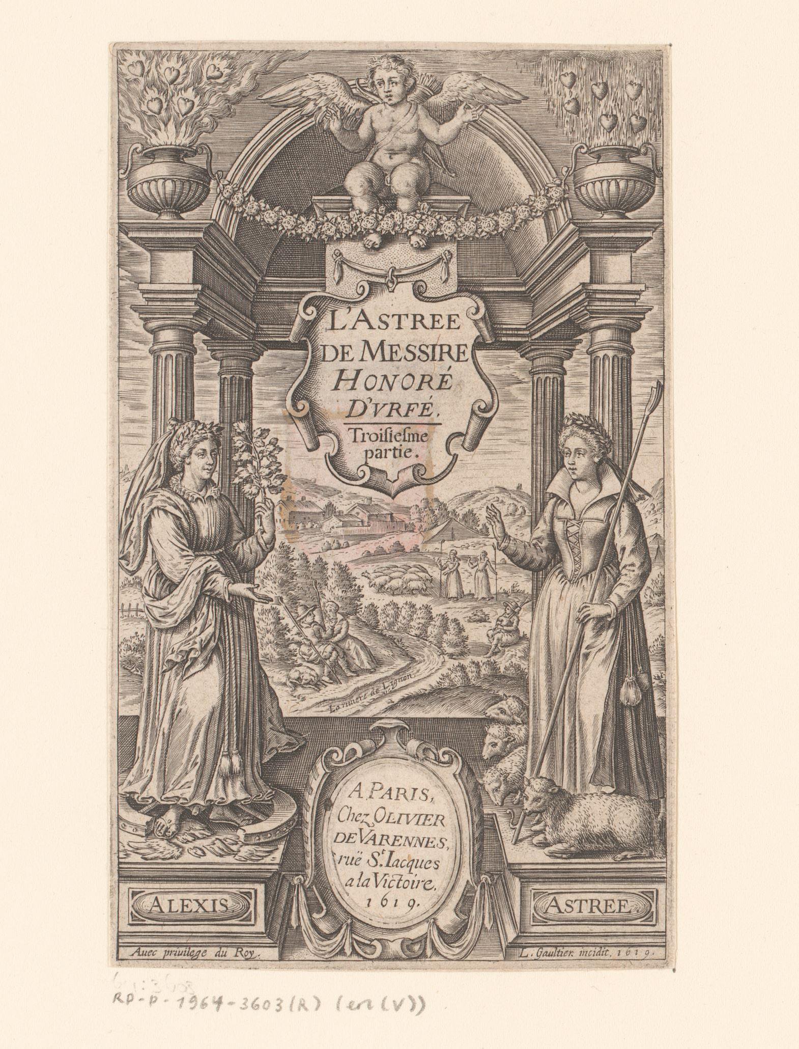 Doorkijk naar een landschap met verwijzingen naar het boek L'Astrée de Messire