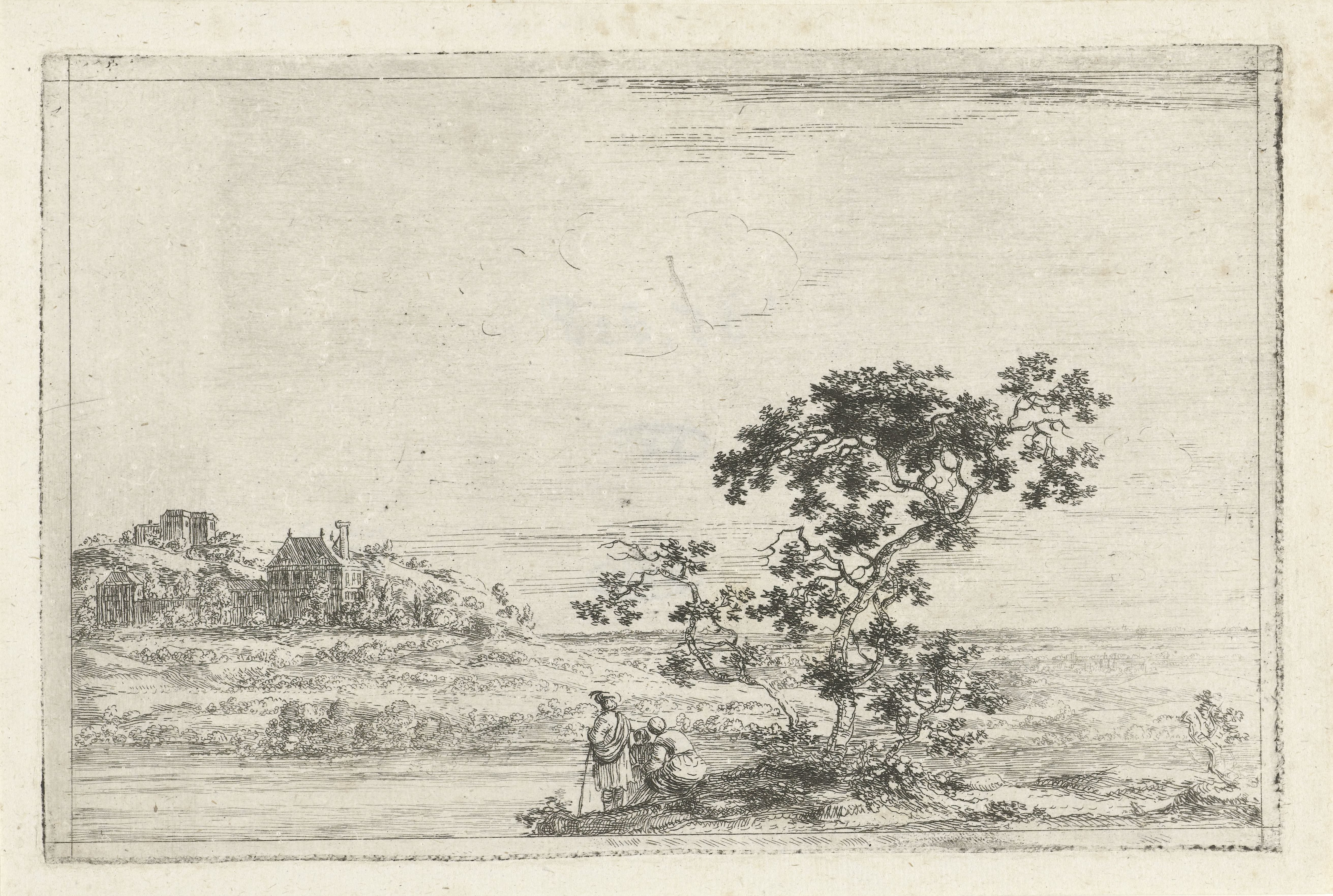 Landschap met figuren bij een boom