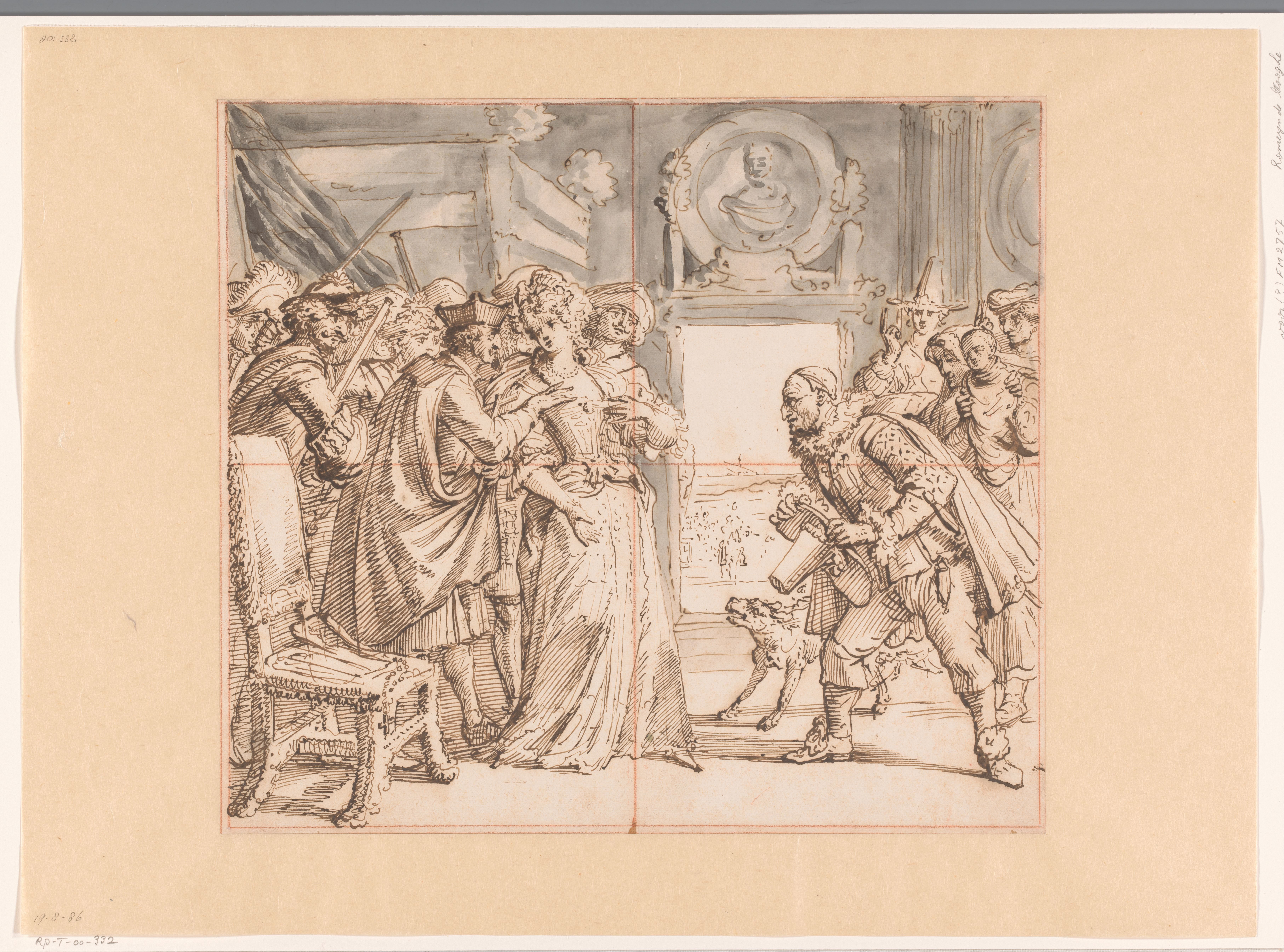 Design for a Broadside on the Persecution of Protestants by Louis XIV (‘Beautiful Constance Dragooned by Harlequin Deodat’)