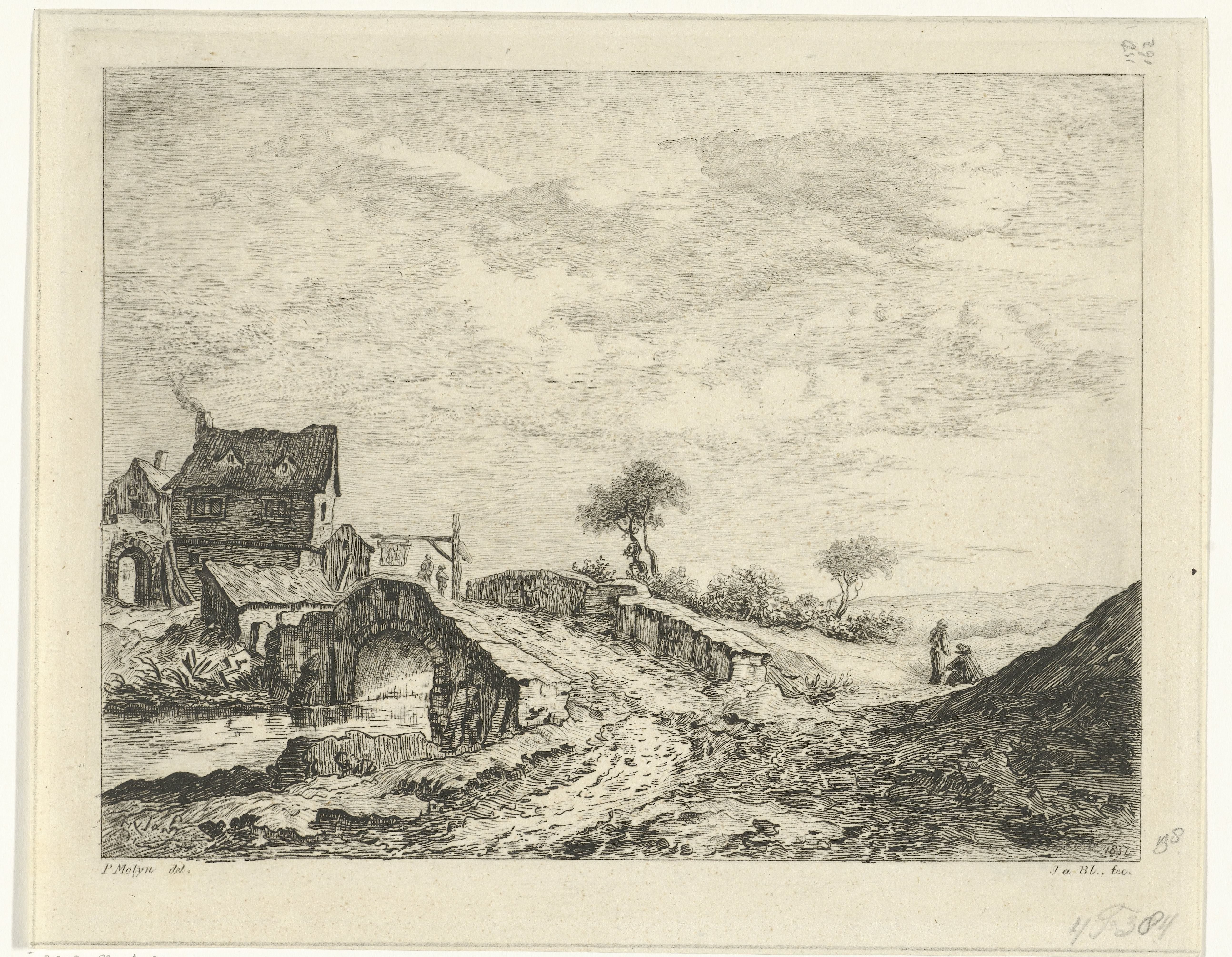 Landschap met huizen bij een brug