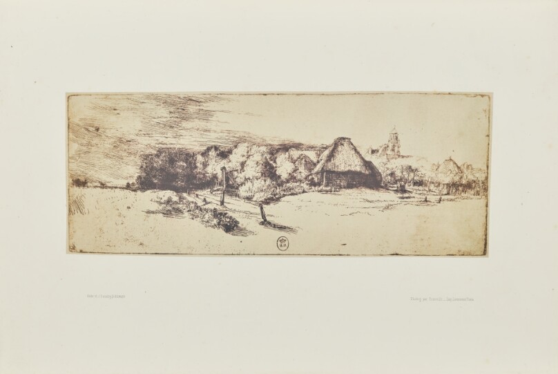 [Landscape with trees, farm buildings and a tower]