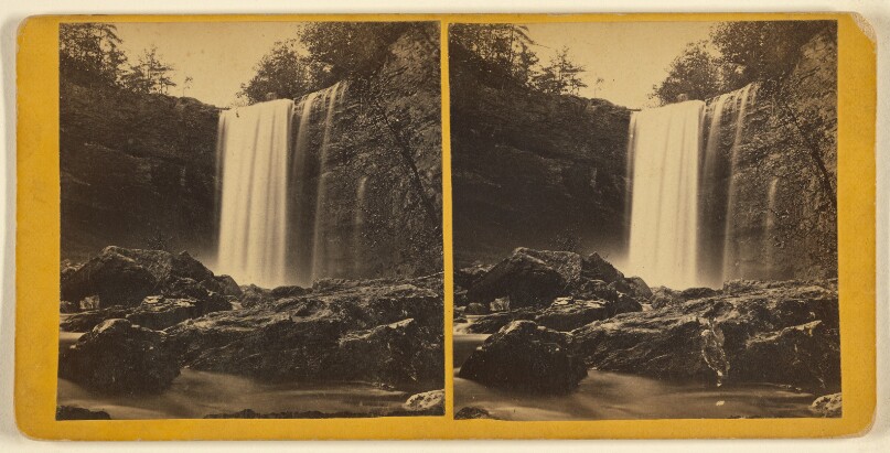 [Lulah Falls. 215 ft. high. Cliff above, 90 ft. (Imagine pedstrians' bathing place above) - Lookout Mountain, Tennessee]
