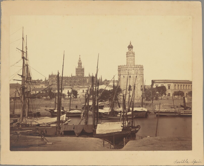 [Cathedral, Torre del Oro and Guadalquivir River, Seville]