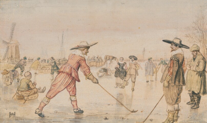 A Winter Scene with Two Gentlemen Playing Colf